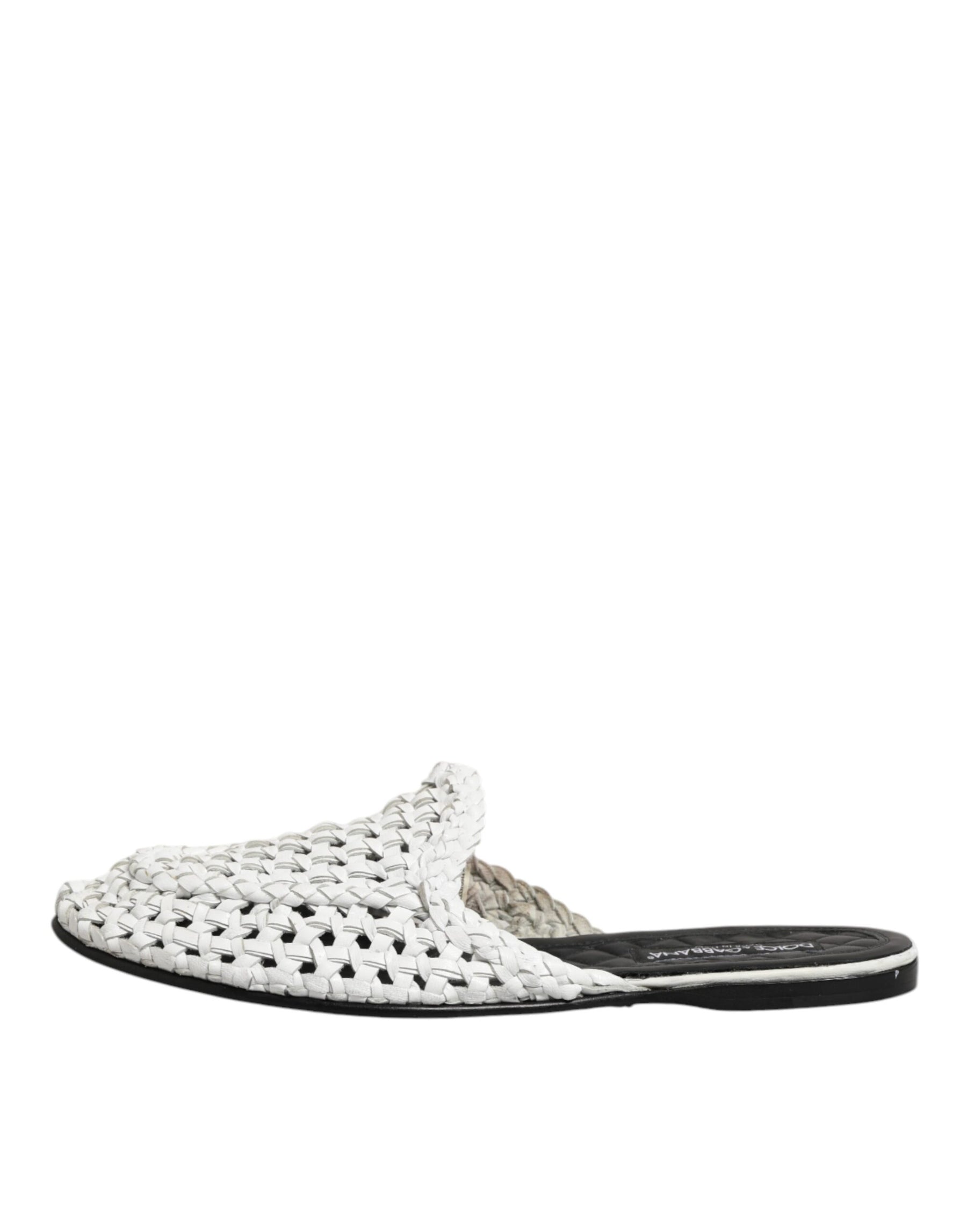 Dolce & Gabbana White Woven Slides MULES Men Sandals Shoes | Regal Royce