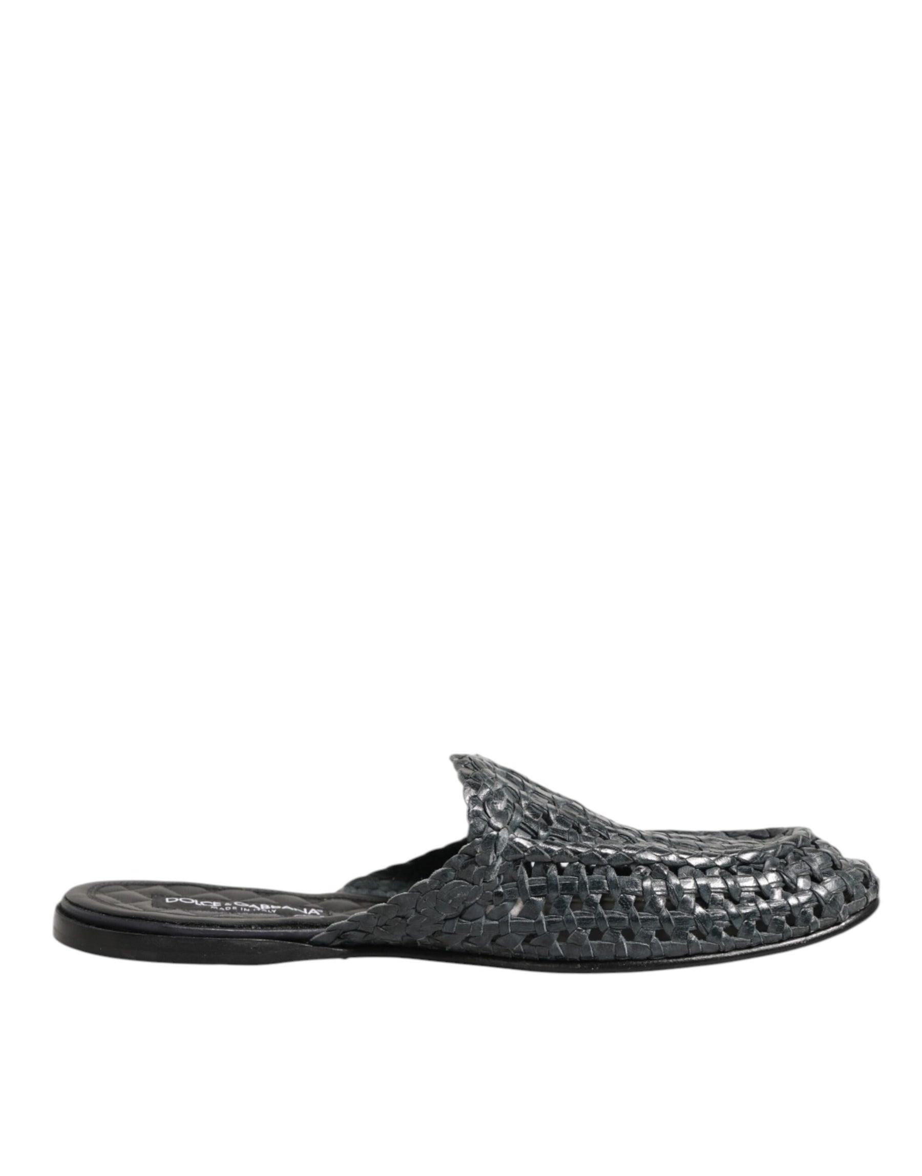Dolce & Gabbana Blue Woven Slides MULES Men Sandals Shoes | Regal Royce