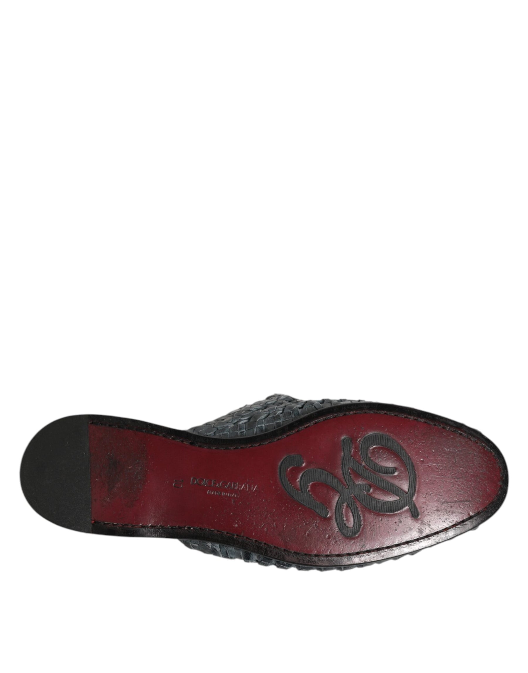 Dolce & Gabbana Blue Woven Slides MULES Men Sandals Shoes | Regal Royce