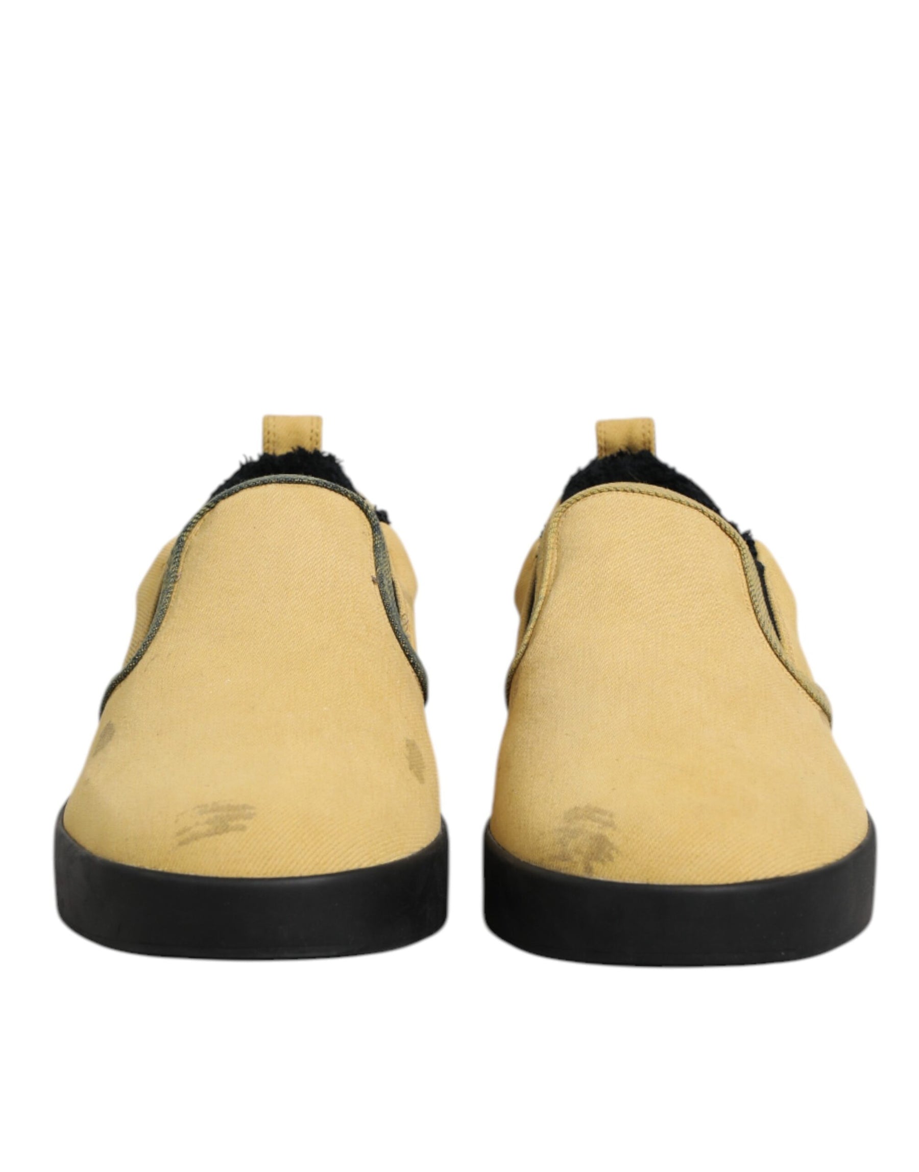 Dolce & Gabbana Yellow Cotton Low Top Slip On Sneakers Shoes | Regal Royce