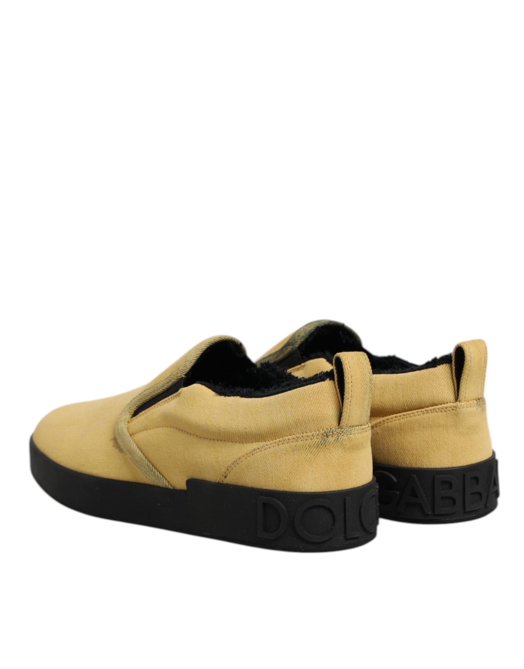 Dolce & Gabbana Yellow Cotton Low Top Slip On Sneakers Shoes | Regal Royce