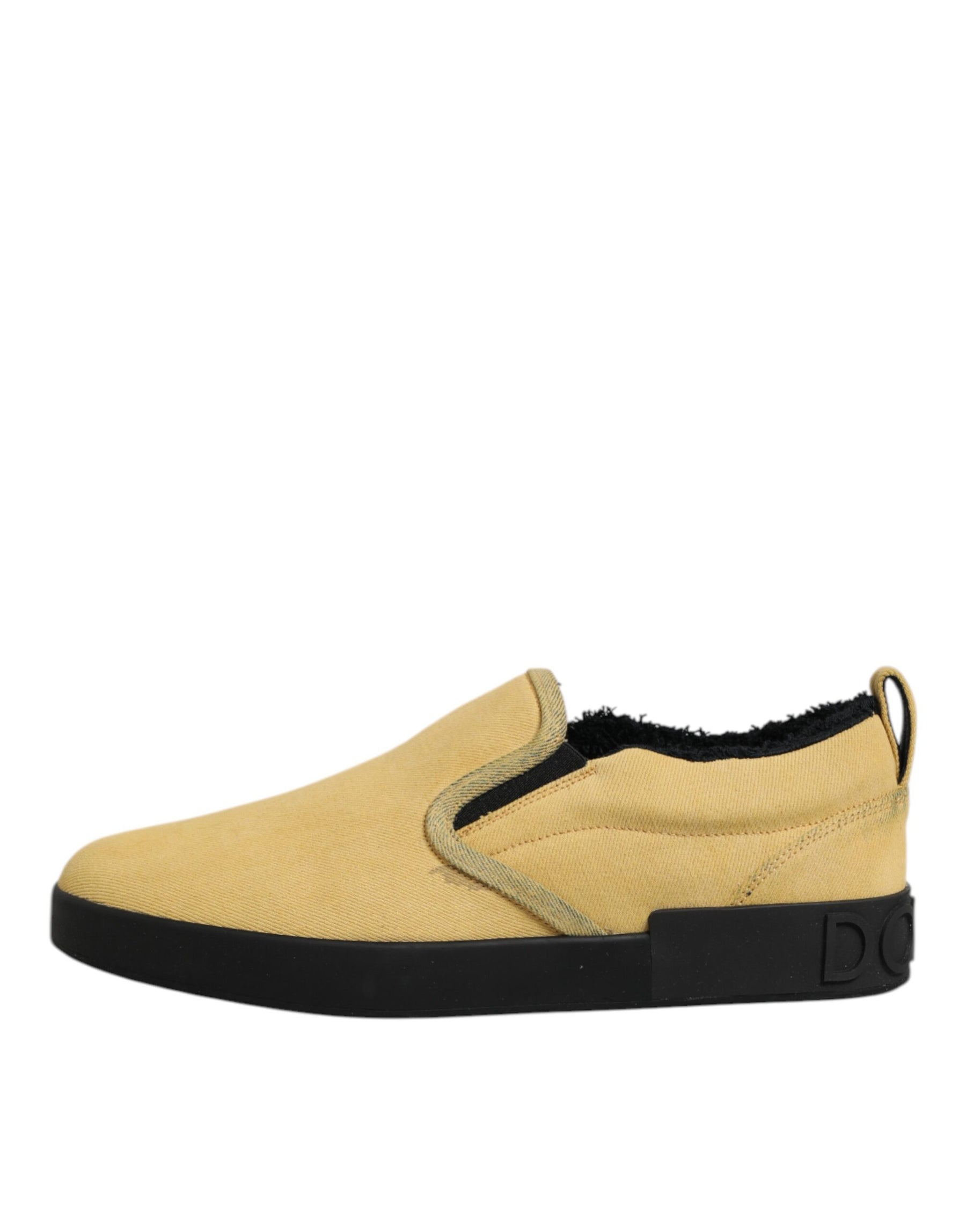 Dolce & Gabbana Yellow Cotton Low Top Slip On Sneakers Shoes | Regal Royce