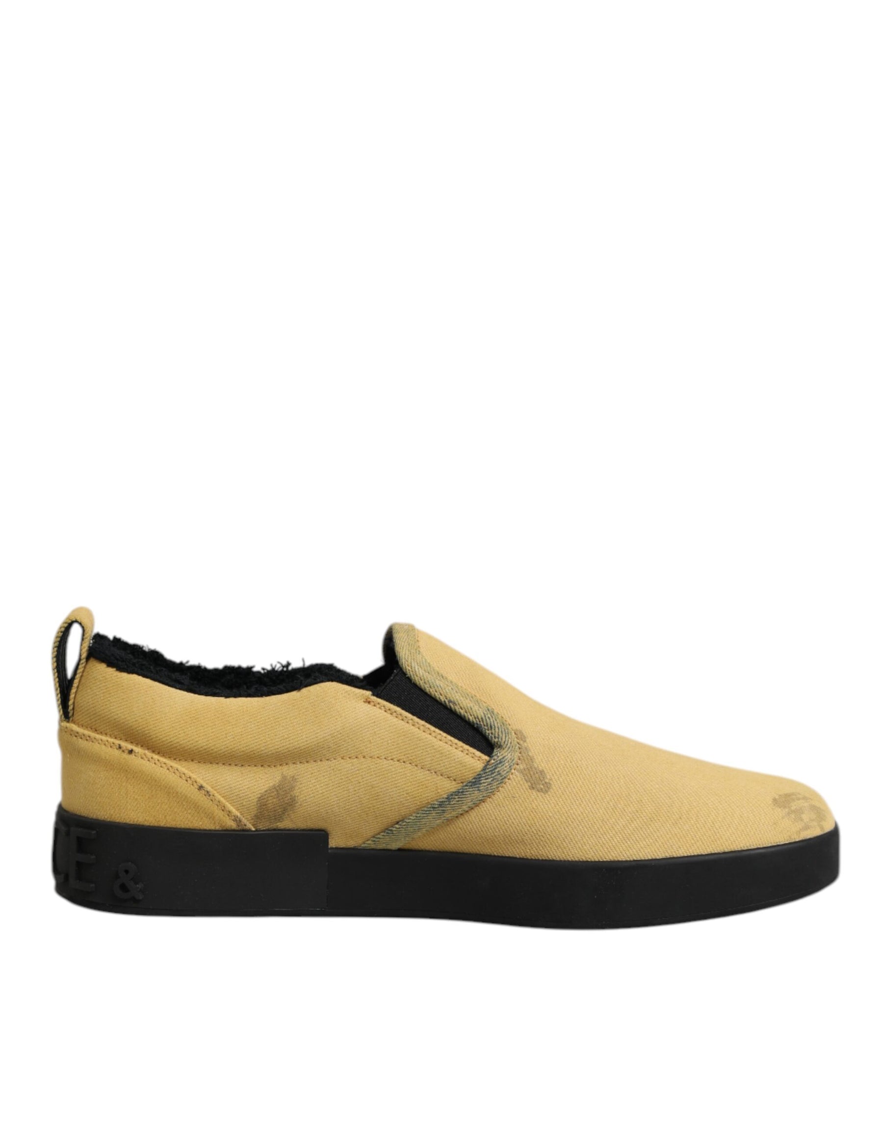 Dolce & Gabbana Yellow Cotton Low Top Slip On Sneakers Shoes | Regal Royce