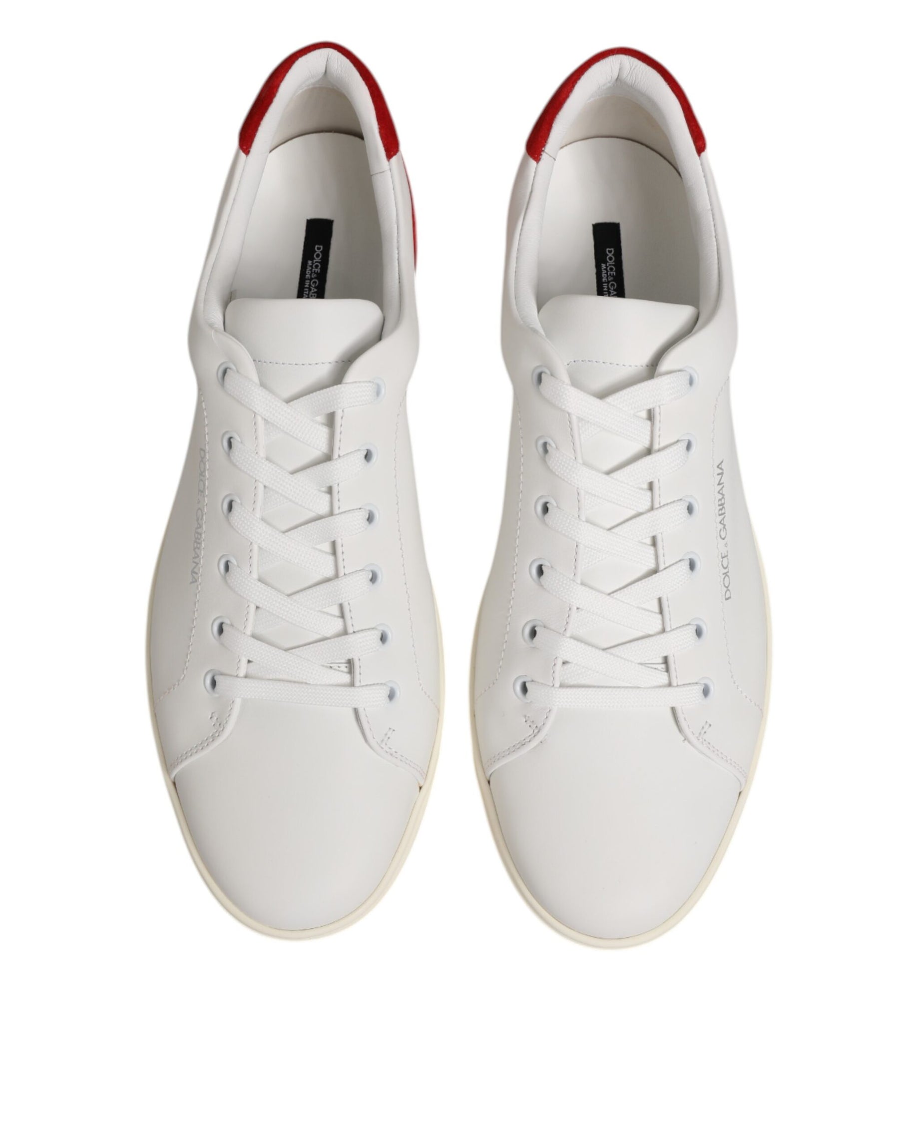 Dolce & Gabbana White Red Leather Low Top Men Sneakers Shoes | Regal Royce
