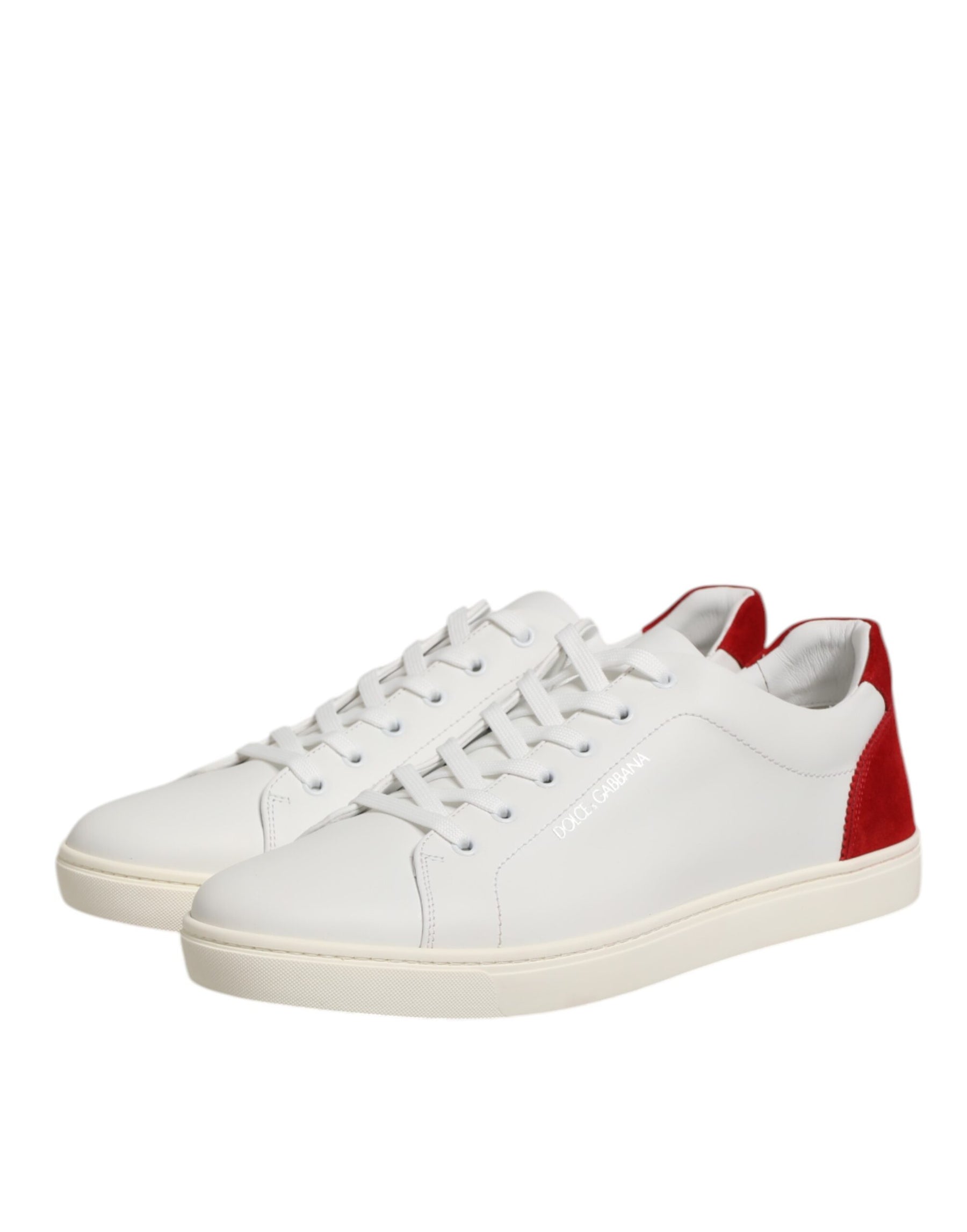 Dolce & Gabbana White Red Leather Low Top Men Sneakers Shoes | Regal Royce
