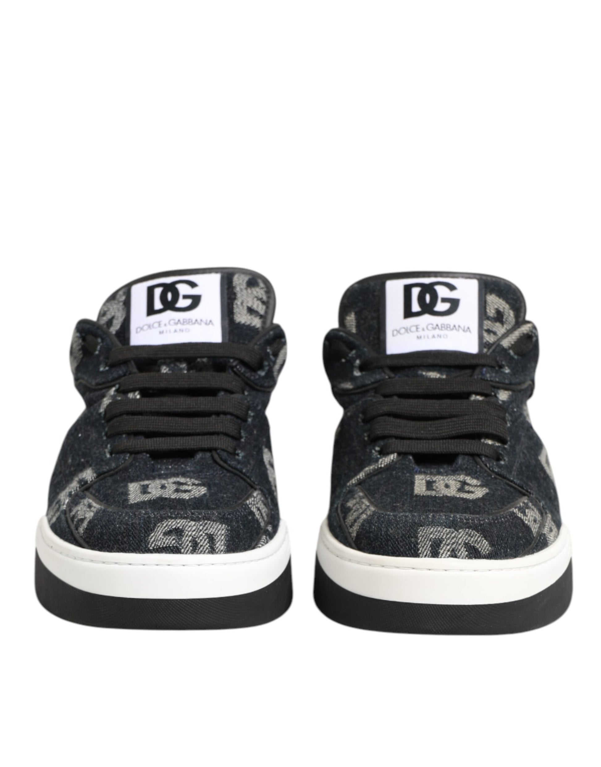 Dolce & Gabbana Blue Cotton Denim Logo Low Top Sneakers Shoes