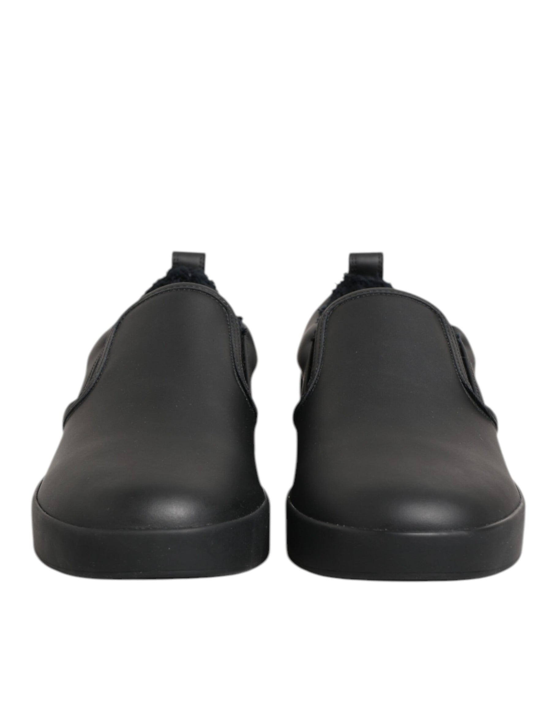 Dolce & Gabbana Black Leather Low Top Slip On Sneakers Shoes | Regal Royce