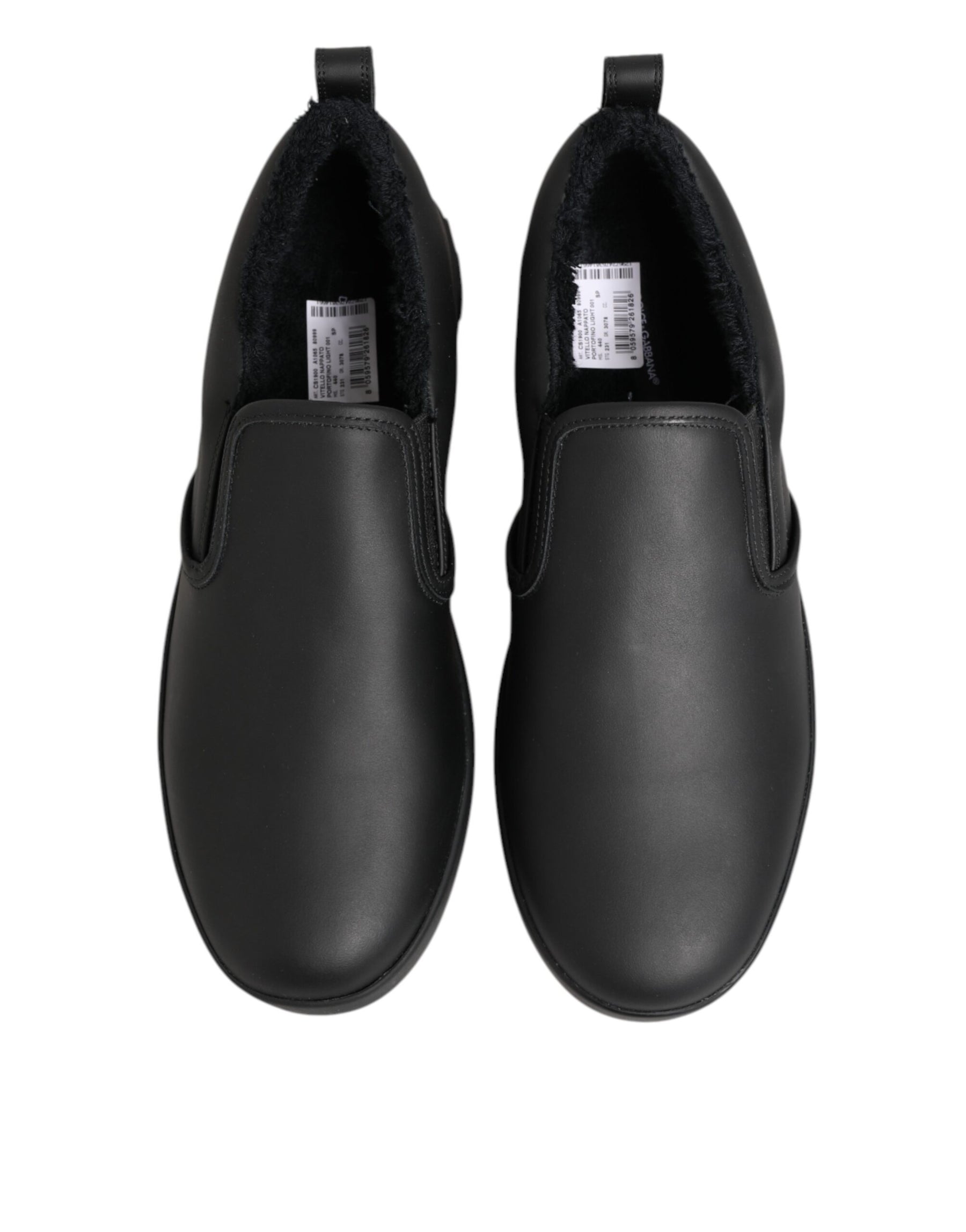 Dolce & Gabbana Black Leather Low Top Slip On Sneakers Shoes | Regal Royce