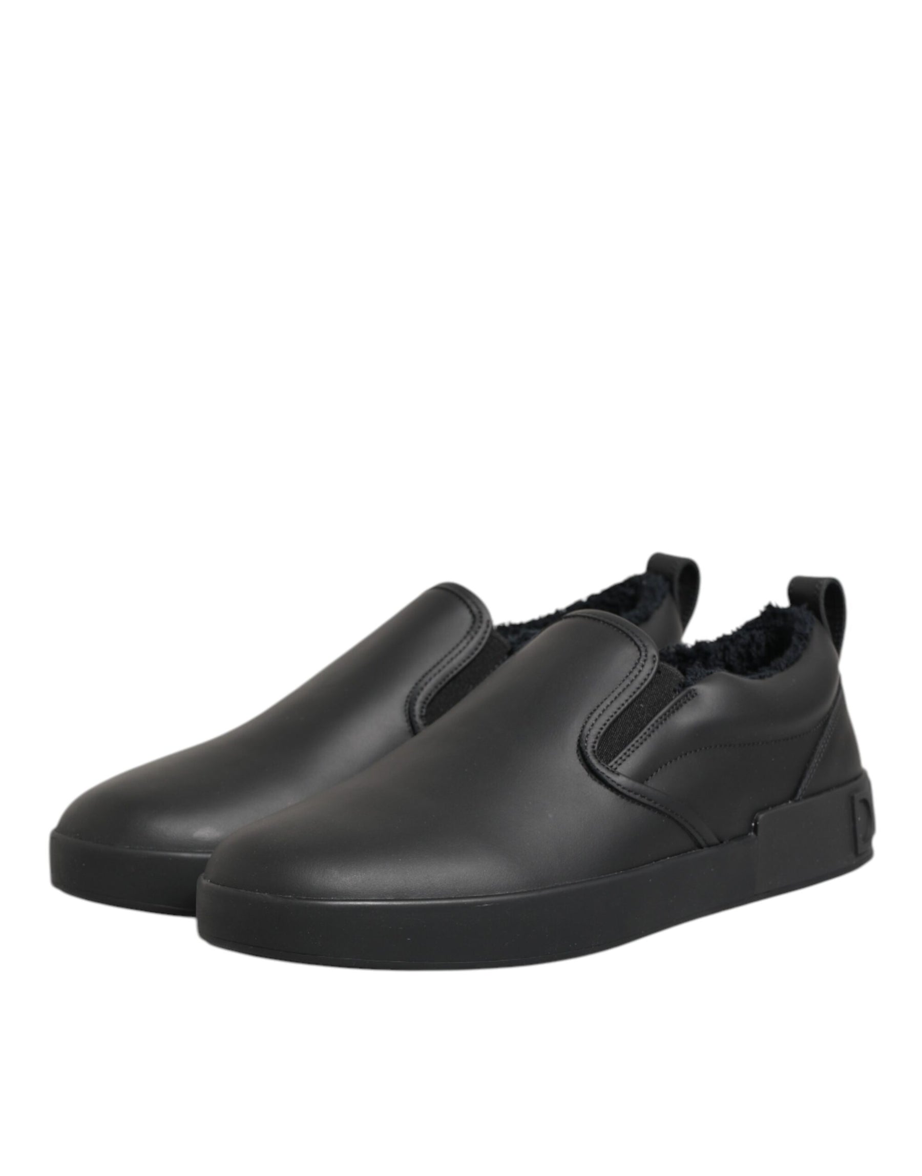 Dolce & Gabbana Black Leather Low Top Slip On Sneakers Shoes | Regal Royce