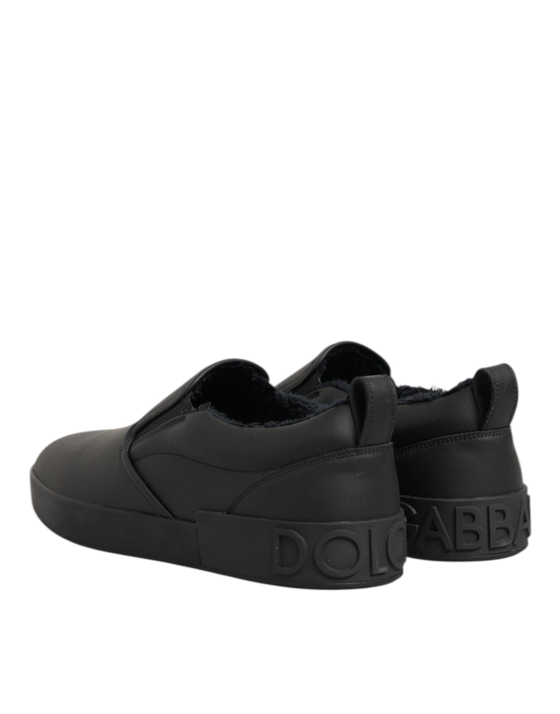 Dolce & Gabbana Black Leather Low Top Slip On Sneakers Shoes | Regal Royce