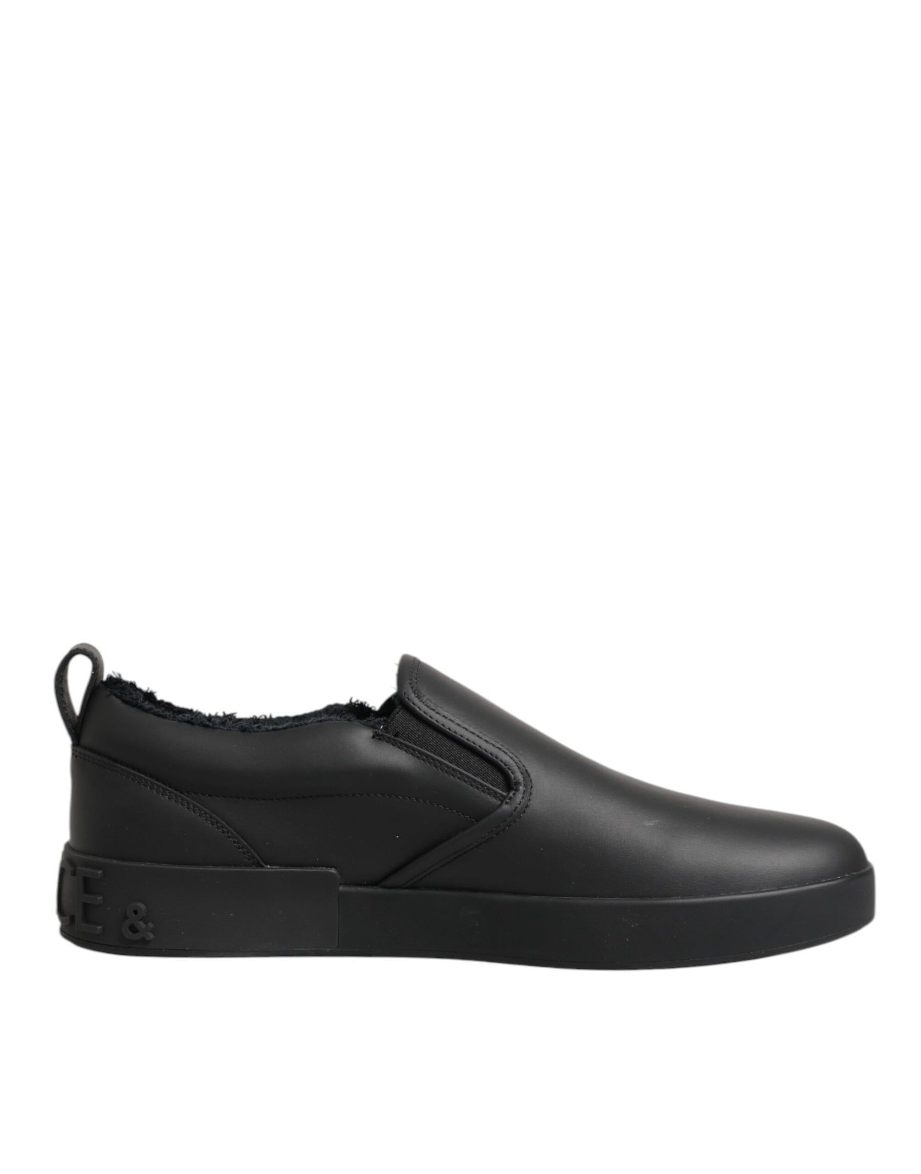 Dolce & Gabbana Black Leather Low Top Slip On Sneakers Shoes | Regal Royce