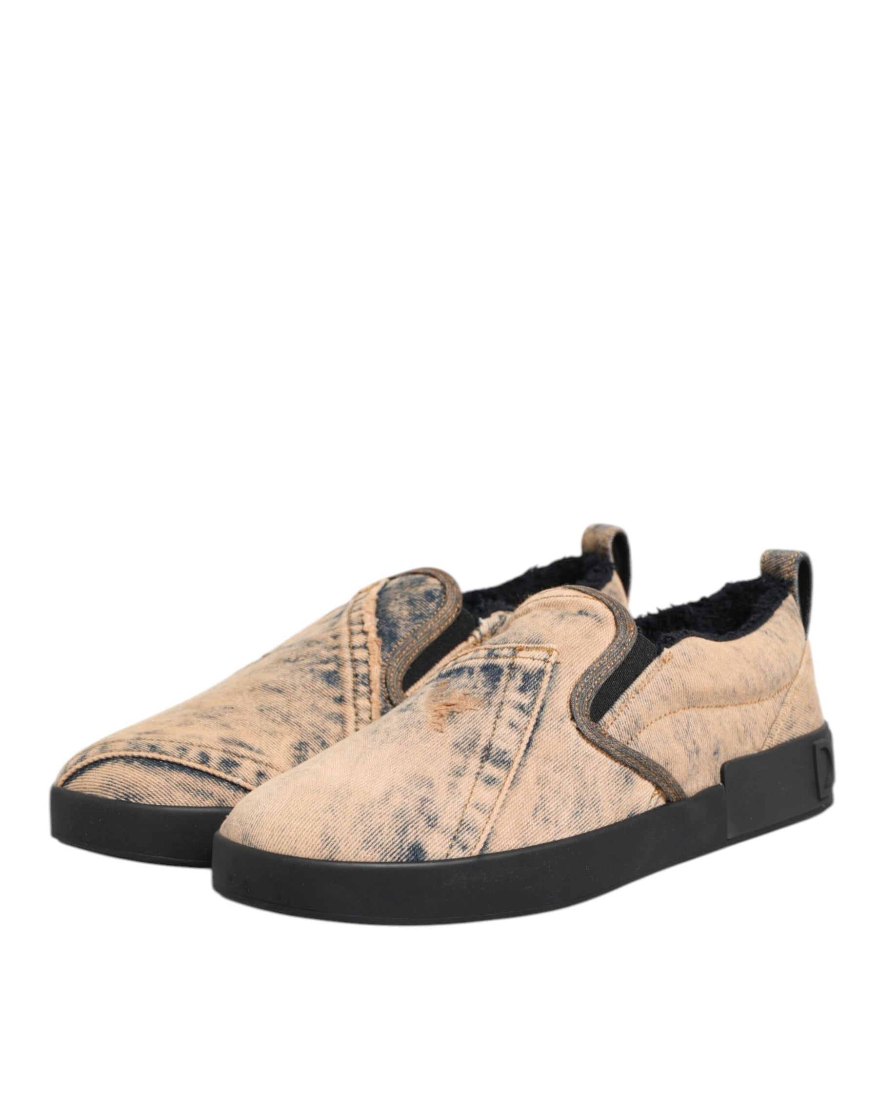 Dolce & Gabbana Beige Cotton Low Top Slip On Sneakers Shoes | Regal Royce