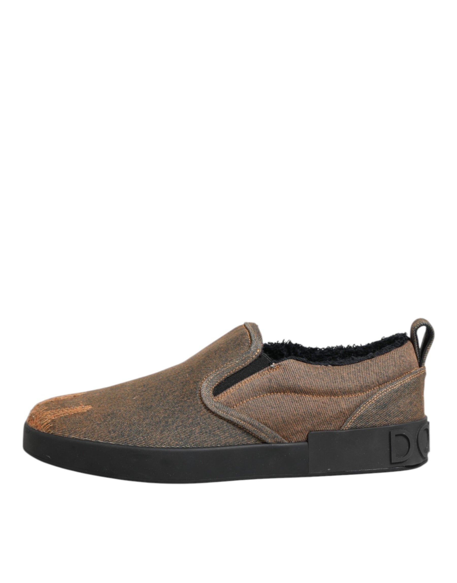 Dolce & Gabbana Brown Cotton Low Top Slip On Sneakers Shoes | Regal Royce