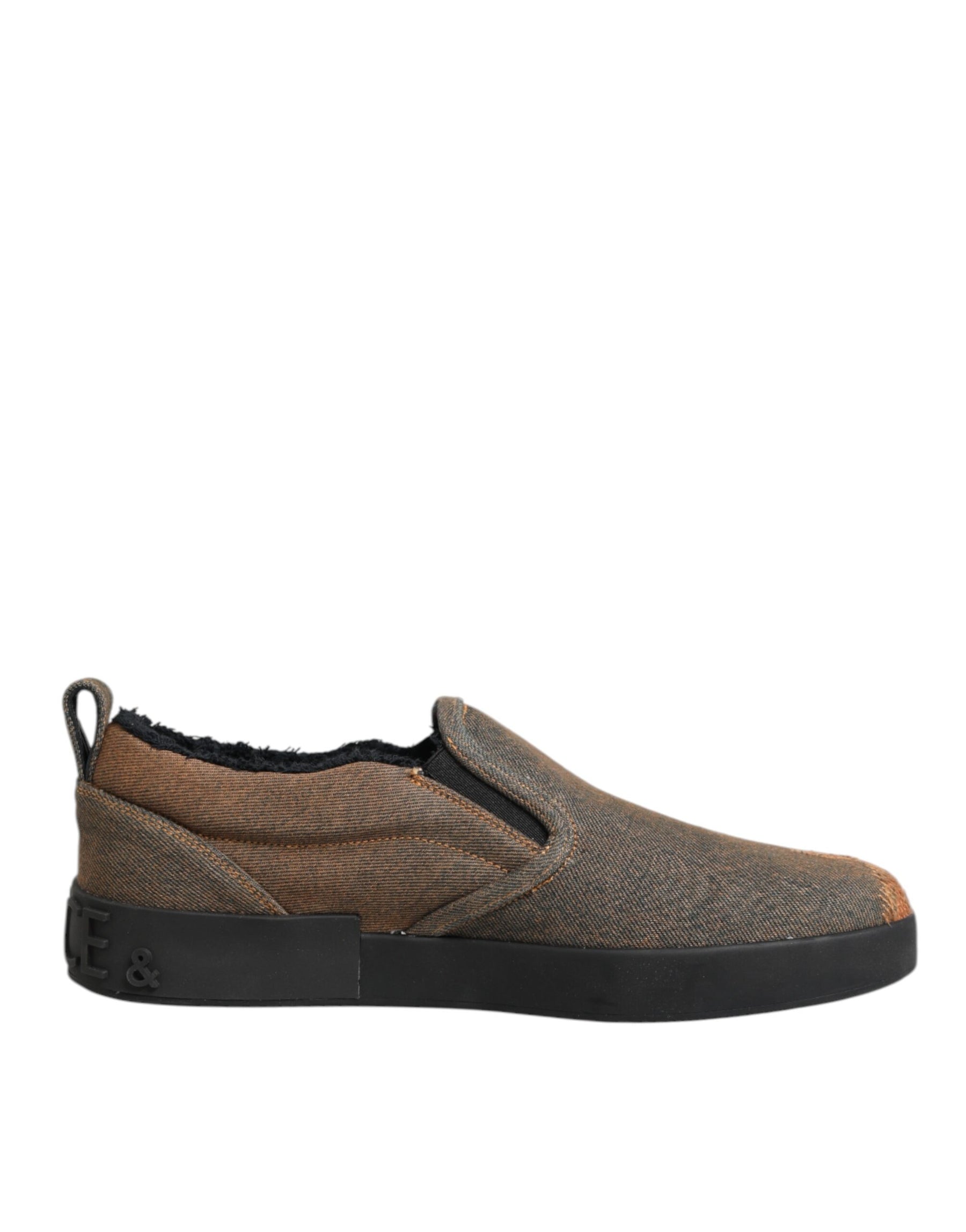 Dolce & Gabbana Brown Cotton Low Top Slip On Sneakers Shoes | Regal Royce