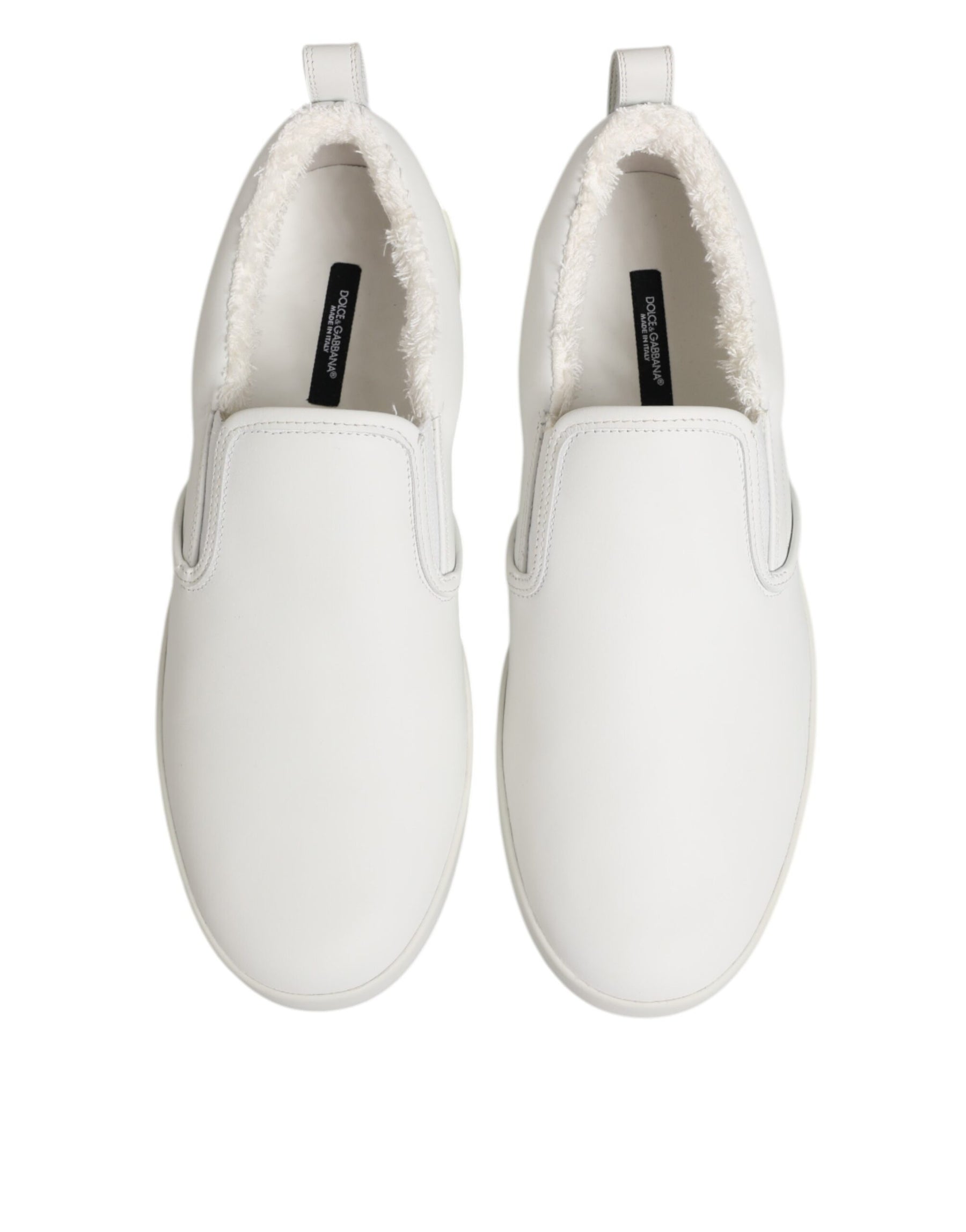 Dolce & Gabbana White Leather Low Top Slip On Sneakers Shoes | Regal Royce