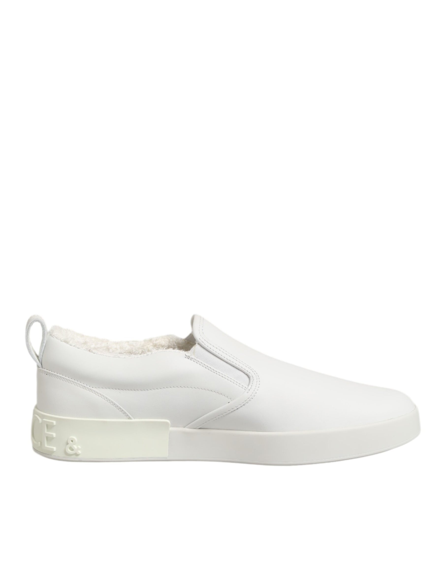 Dolce & Gabbana White Leather Low Top Slip On Sneakers Shoes | Regal Royce