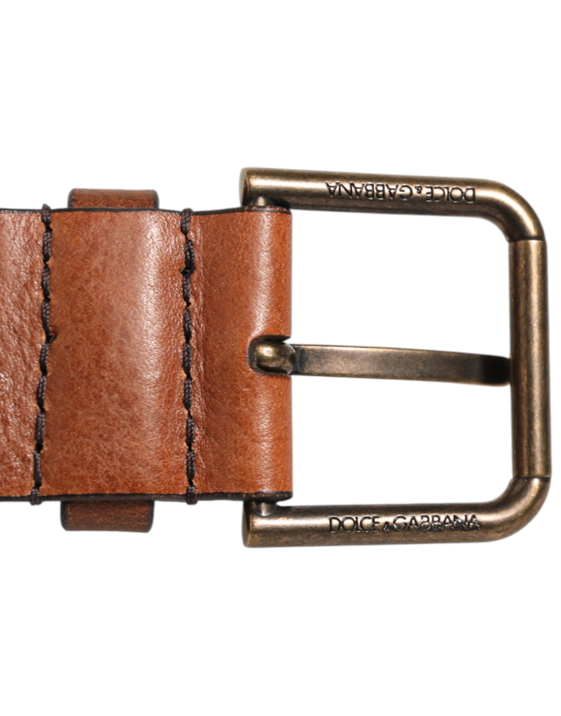 Dolce & Gabbana Brown Classic Gold Metal Logo Buckle Men Belt | Regal Royce