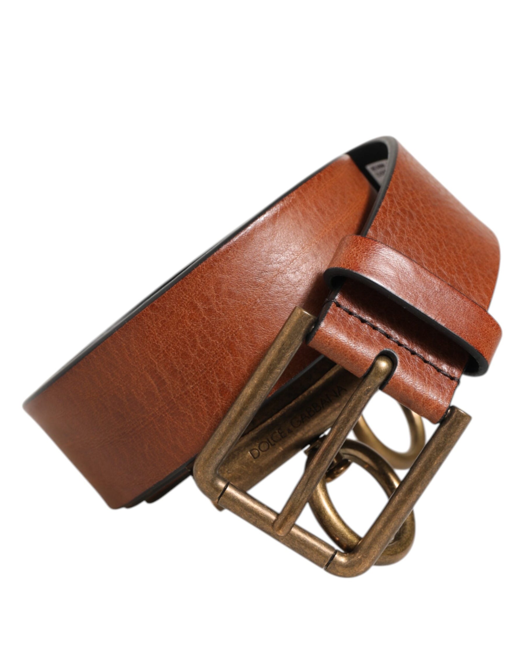 Dolce & Gabbana Brown Leather Side Rings Brass Buckle Belt | Regal Royce