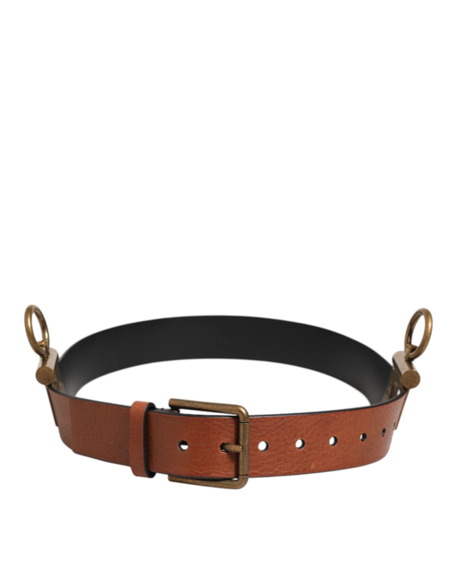 Dolce & Gabbana Brown Leather Side Rings Brass Buckle Belt | Regal Royce