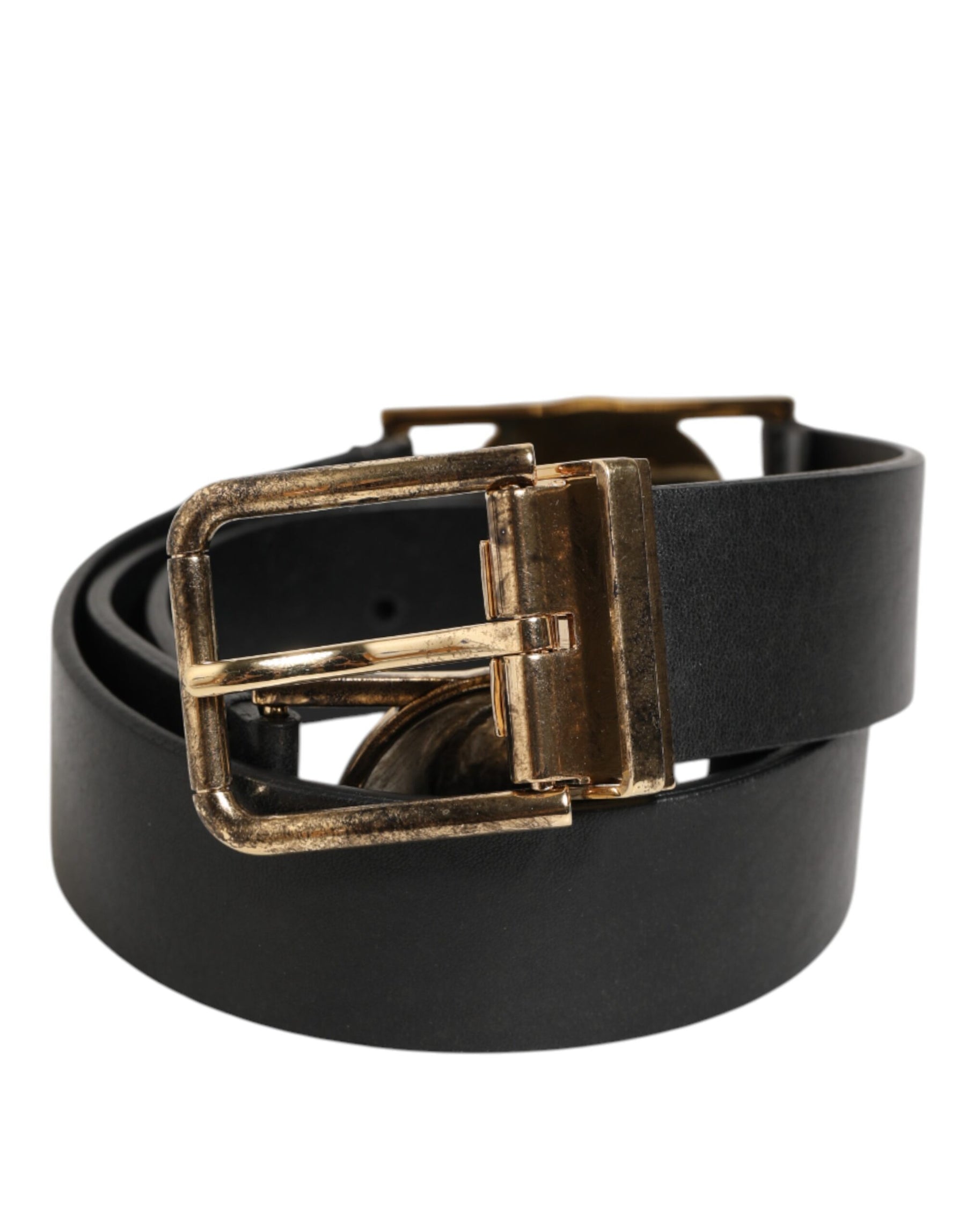 Dolce & Gabbana Black Leather Gold Silver Coin Buckle Belt | Regal Royce