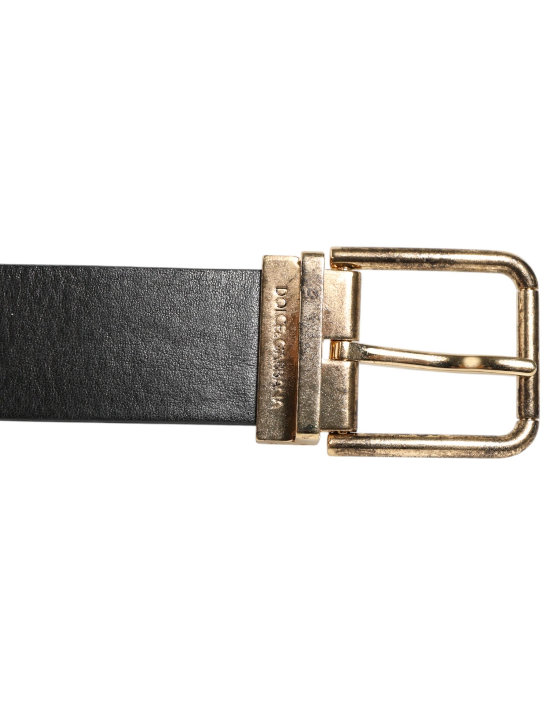 Dolce & Gabbana Black Leather Gold Silver Coin Buckle Belt | Regal Royce