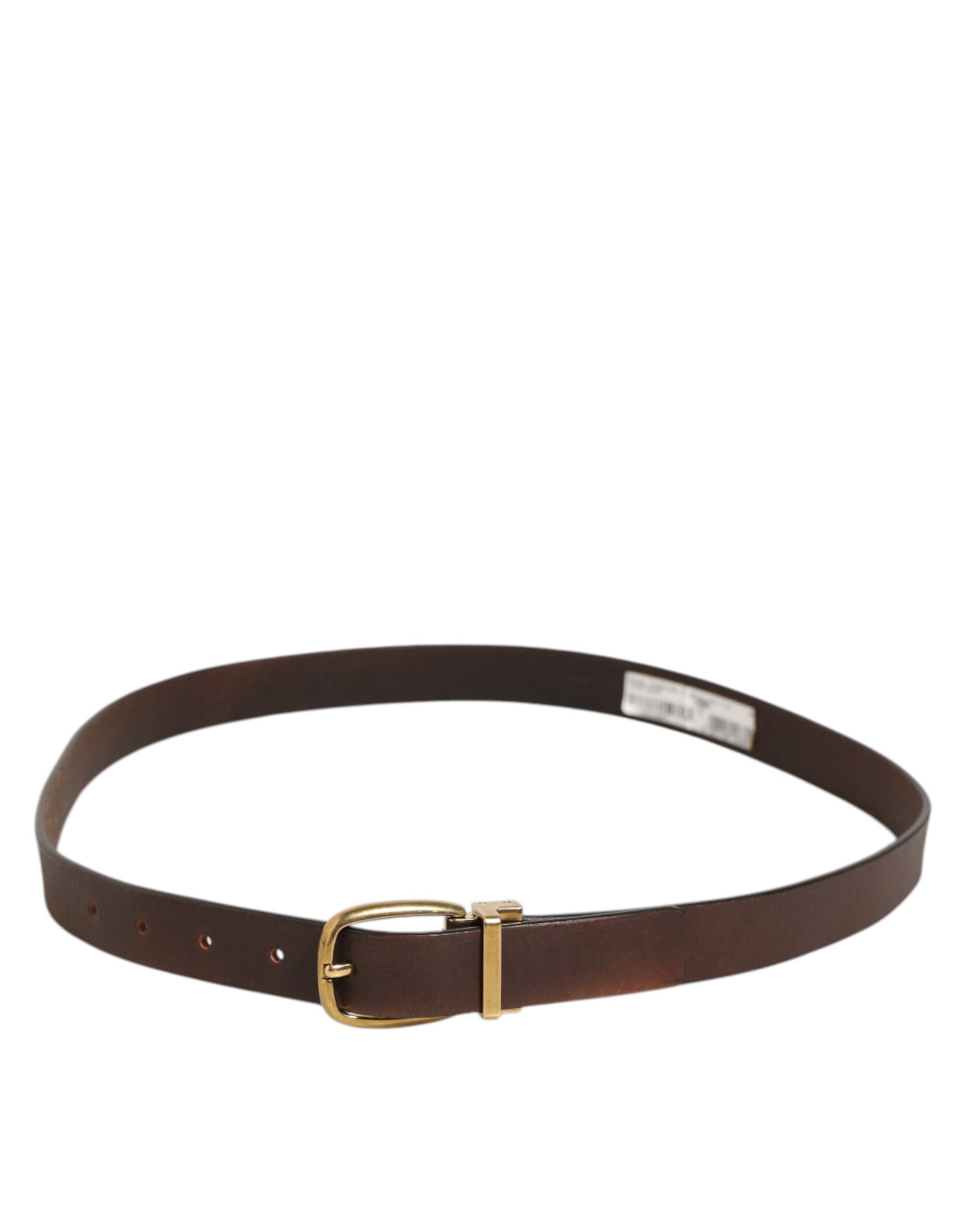 Dolce & Gabbana Brown Classic Gold Metal Logo Buckle Men Belt | Regal Royce