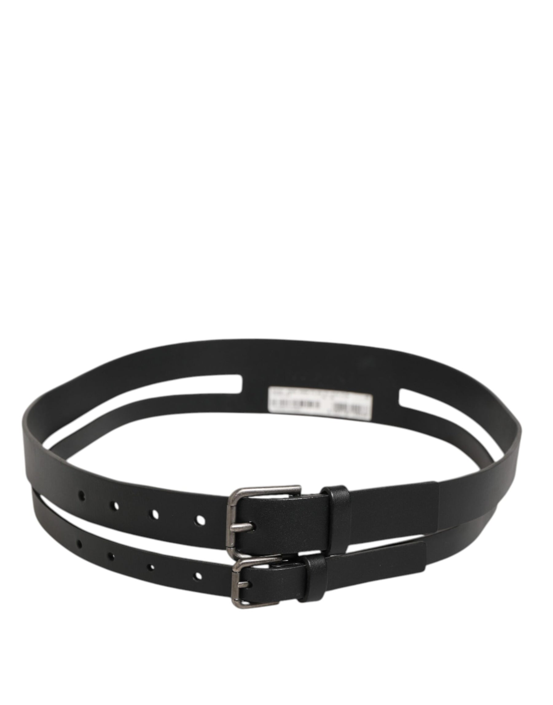 Dolce & Gabbana Black Double Strap Leather Buckle Men Belt | Regal Royce