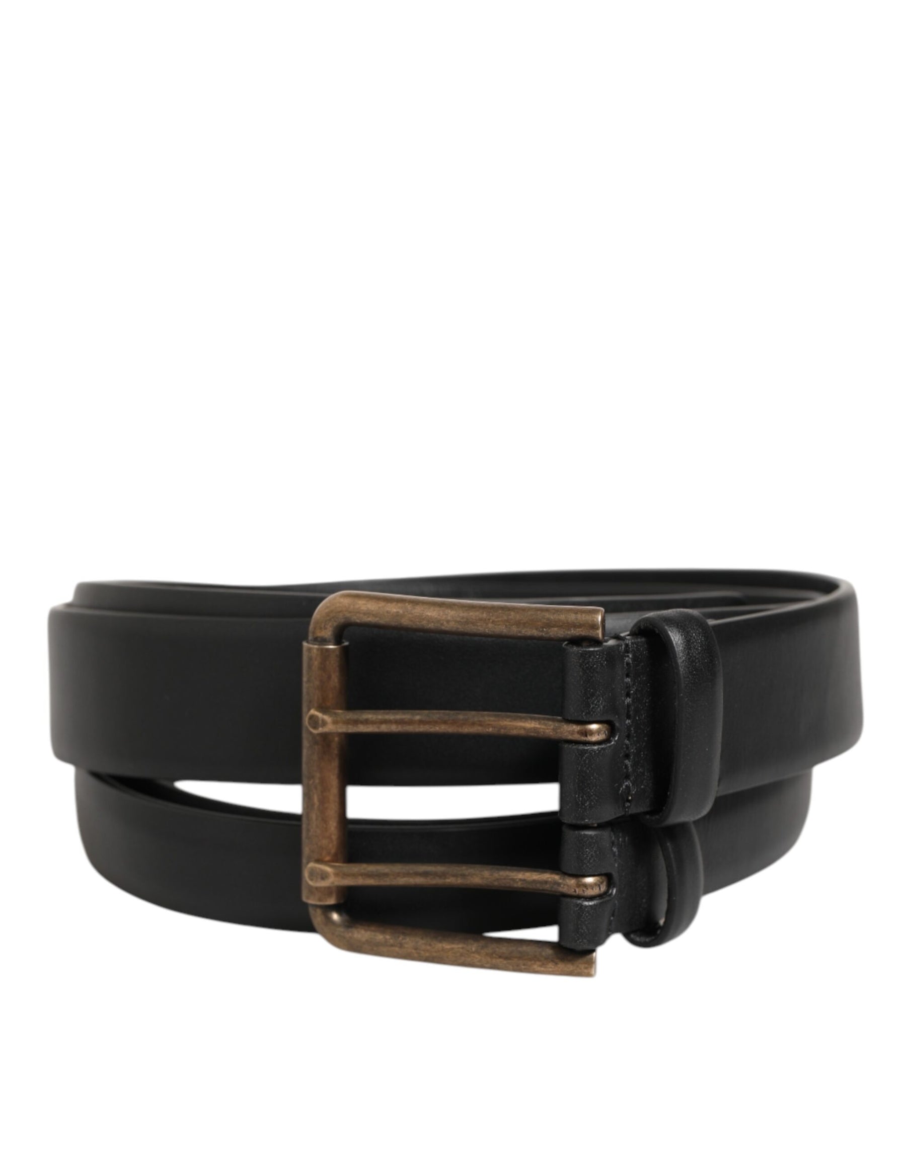 Dolce & Gabbana Black Double Strap Leather Brass Buckle Belt | Regal Royce