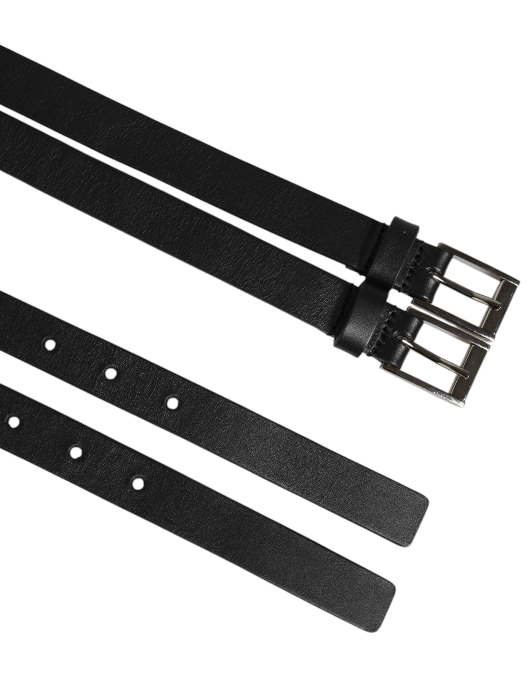 Dolce & Gabbana Black Double Strap Leather Silver Buckle Belt | Regal Royce