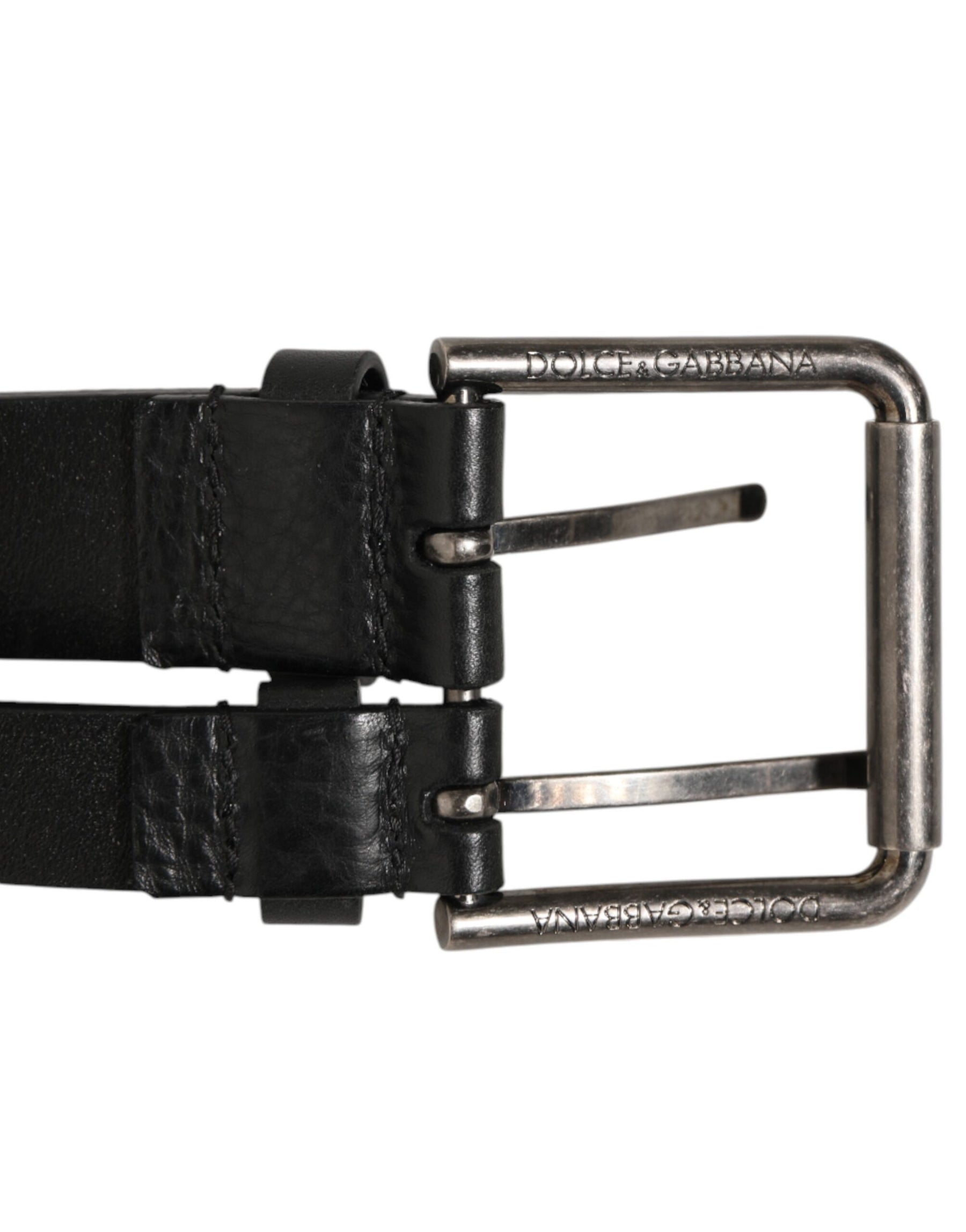 Dolce & Gabbana Black Double Strap Leather Silver Buckle Belt | Regal Royce
