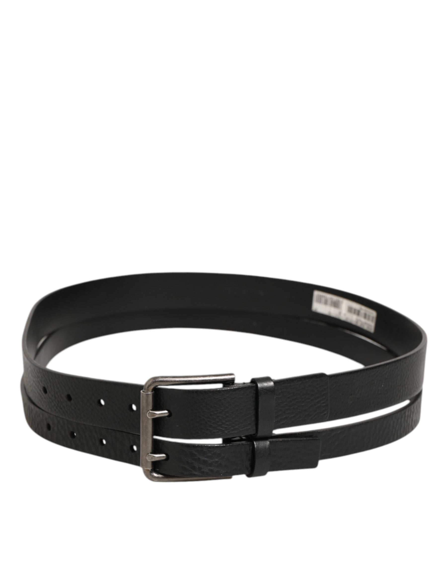 Dolce & Gabbana Black Double Strap Leather Silver Buckle Belt | Regal Royce