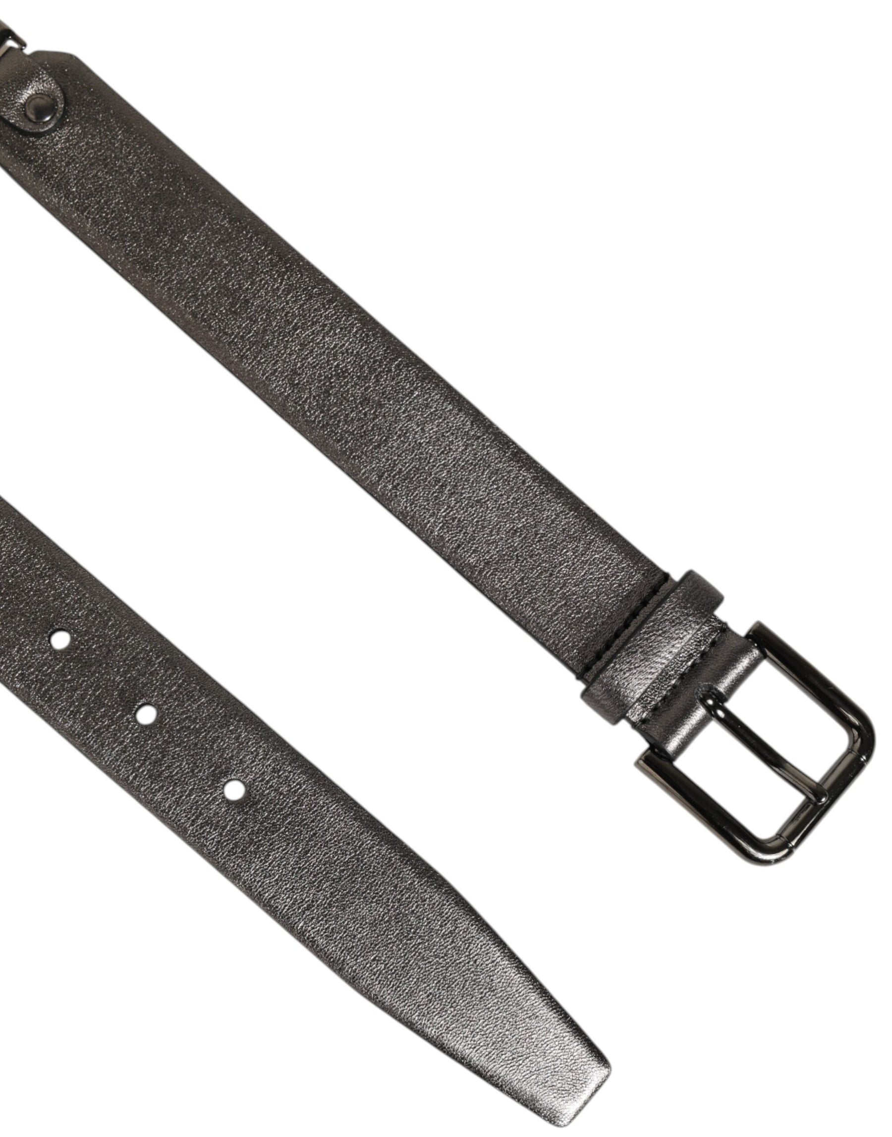 Dolce & Gabbana Black Silver Pebbled Texture Leather Buckle Men Belt | Regal Royce