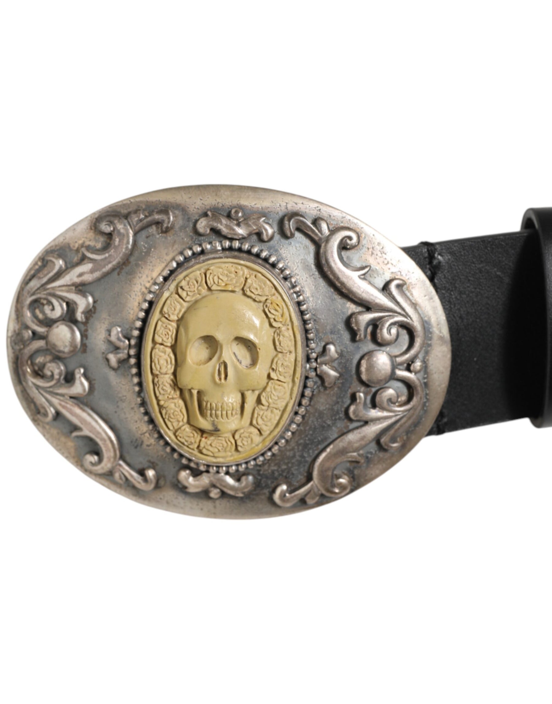 Dolce & Gabbana Black Leather Ornate Metal Buckle Men Belt | Regal Royce