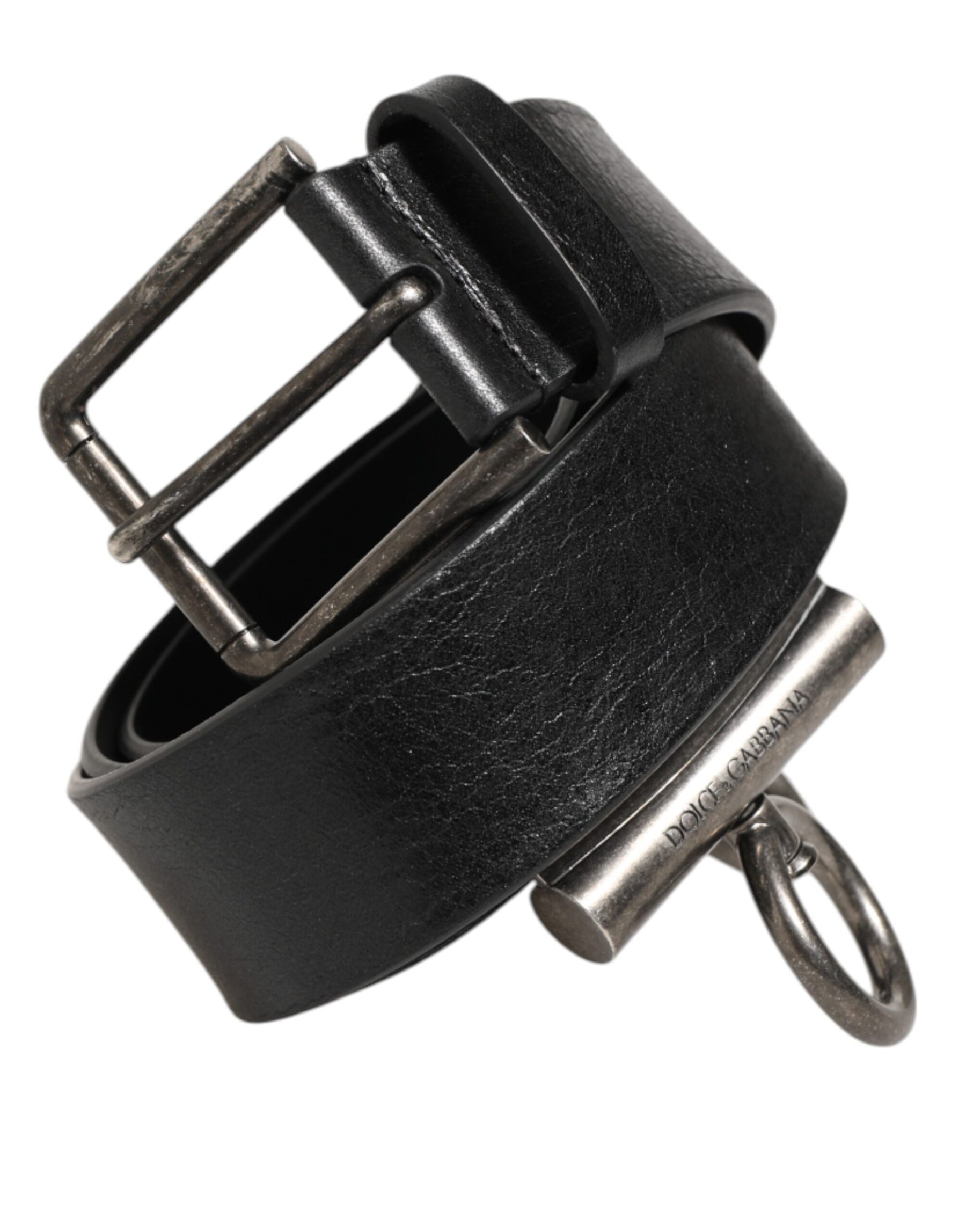 Dolce & Gabbana Black Leather Side Rings Brass Buckle Belt | Regal Royce
