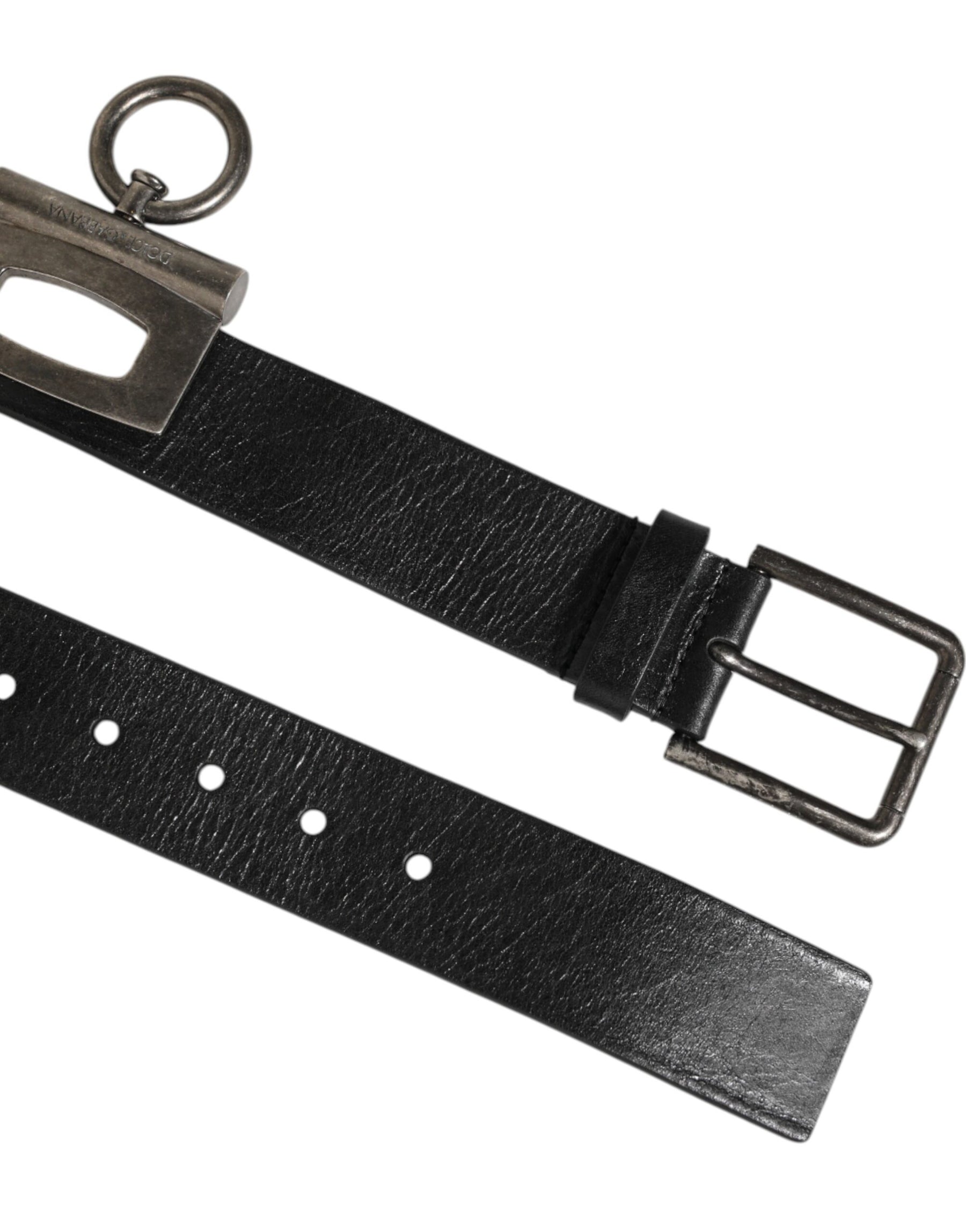 Dolce & Gabbana Black Leather Side Rings Brass Buckle Belt | Regal Royce