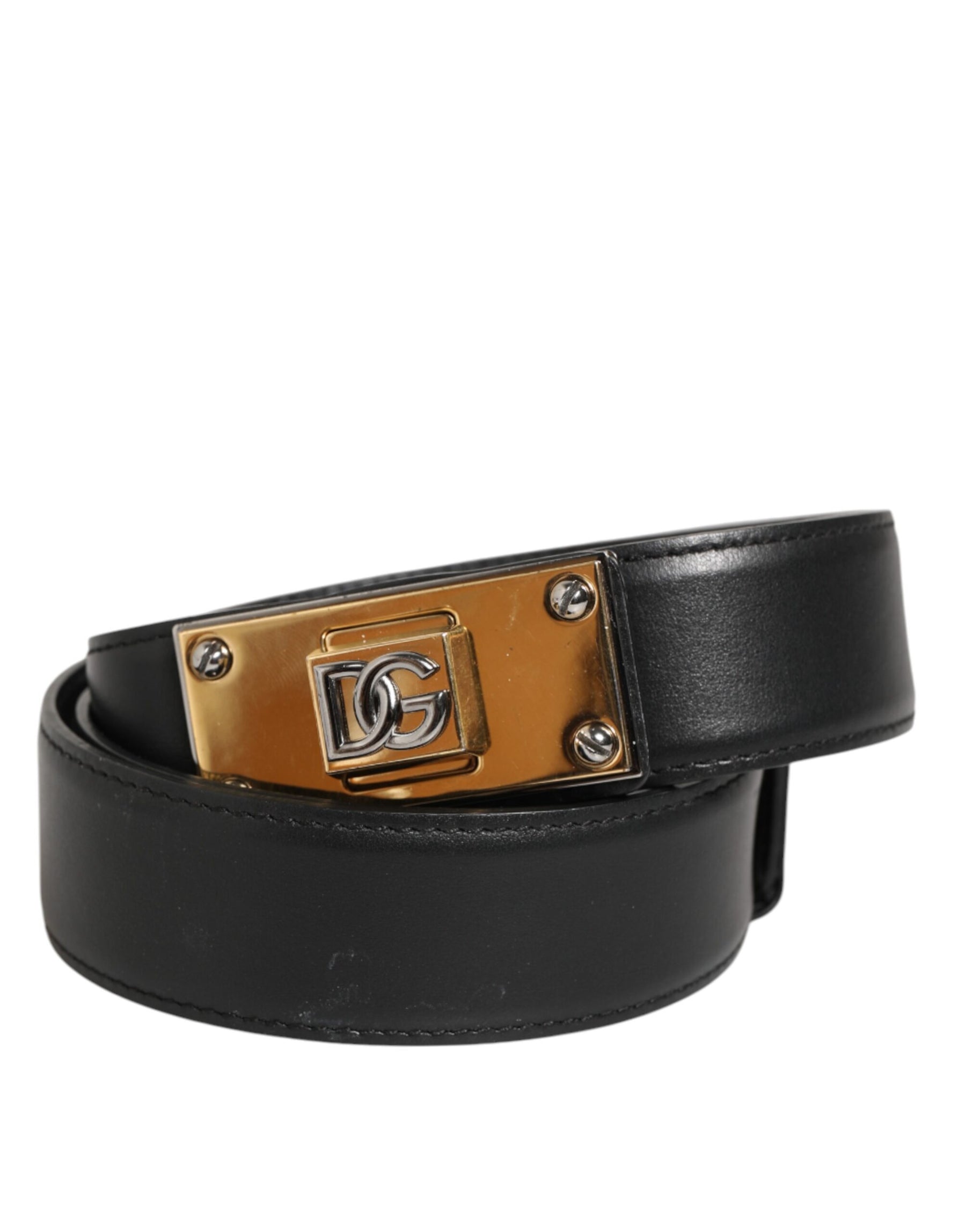 Dolce & Gabbana Black Leather Classic Metal Logo Buckle Belt | Regal Royce
