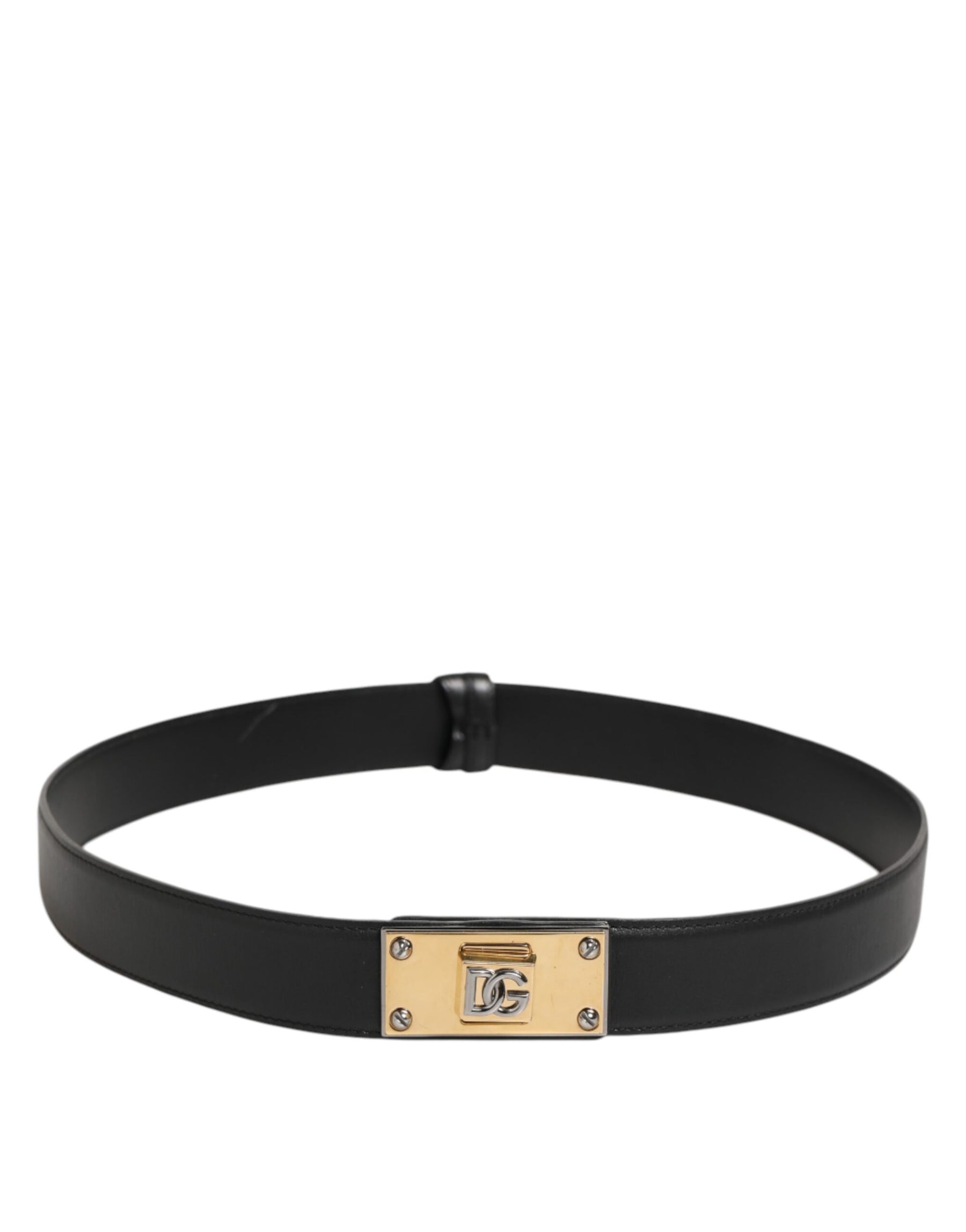 Dolce & Gabbana Black Leather Classic Metal Logo Buckle Belt | Regal Royce