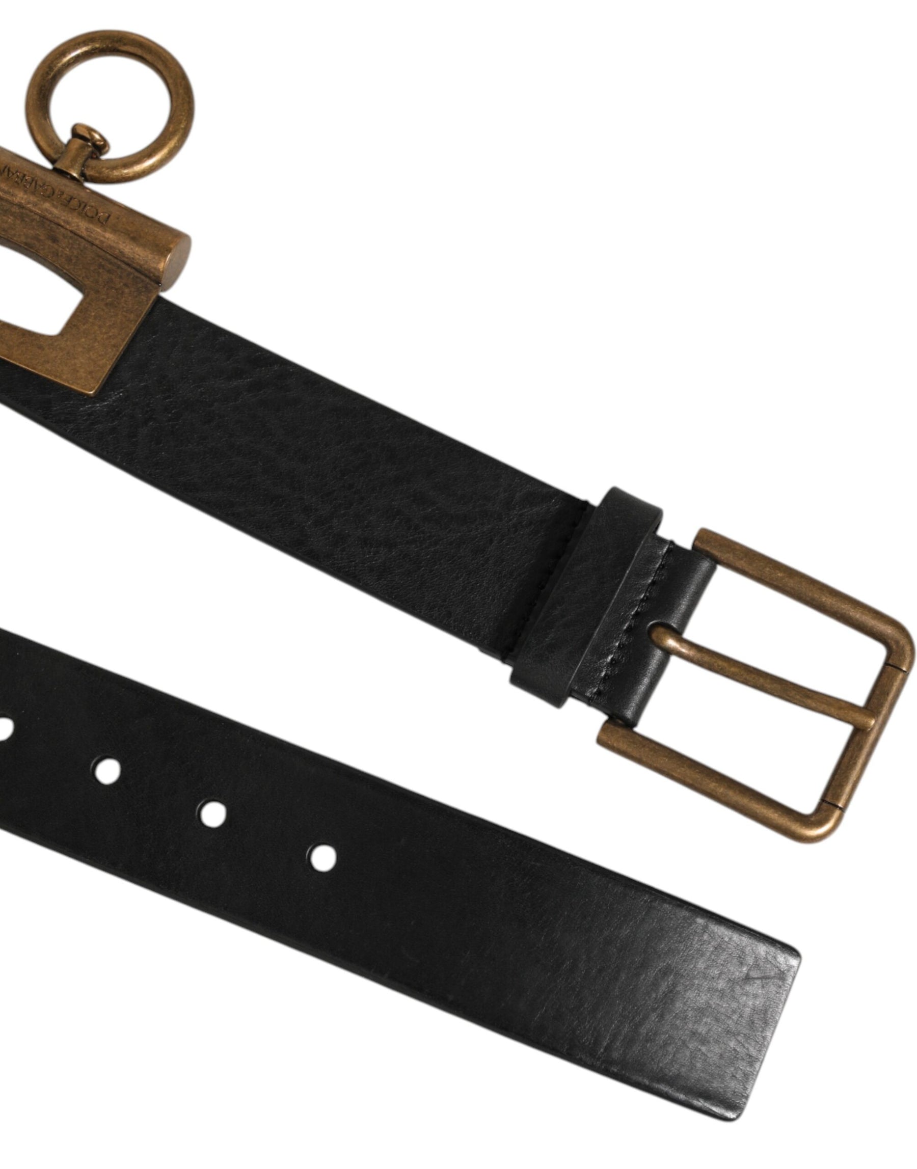 Dolce & Gabbana Black Leather Side Rings Brass Buckle Belt | Regal Royce