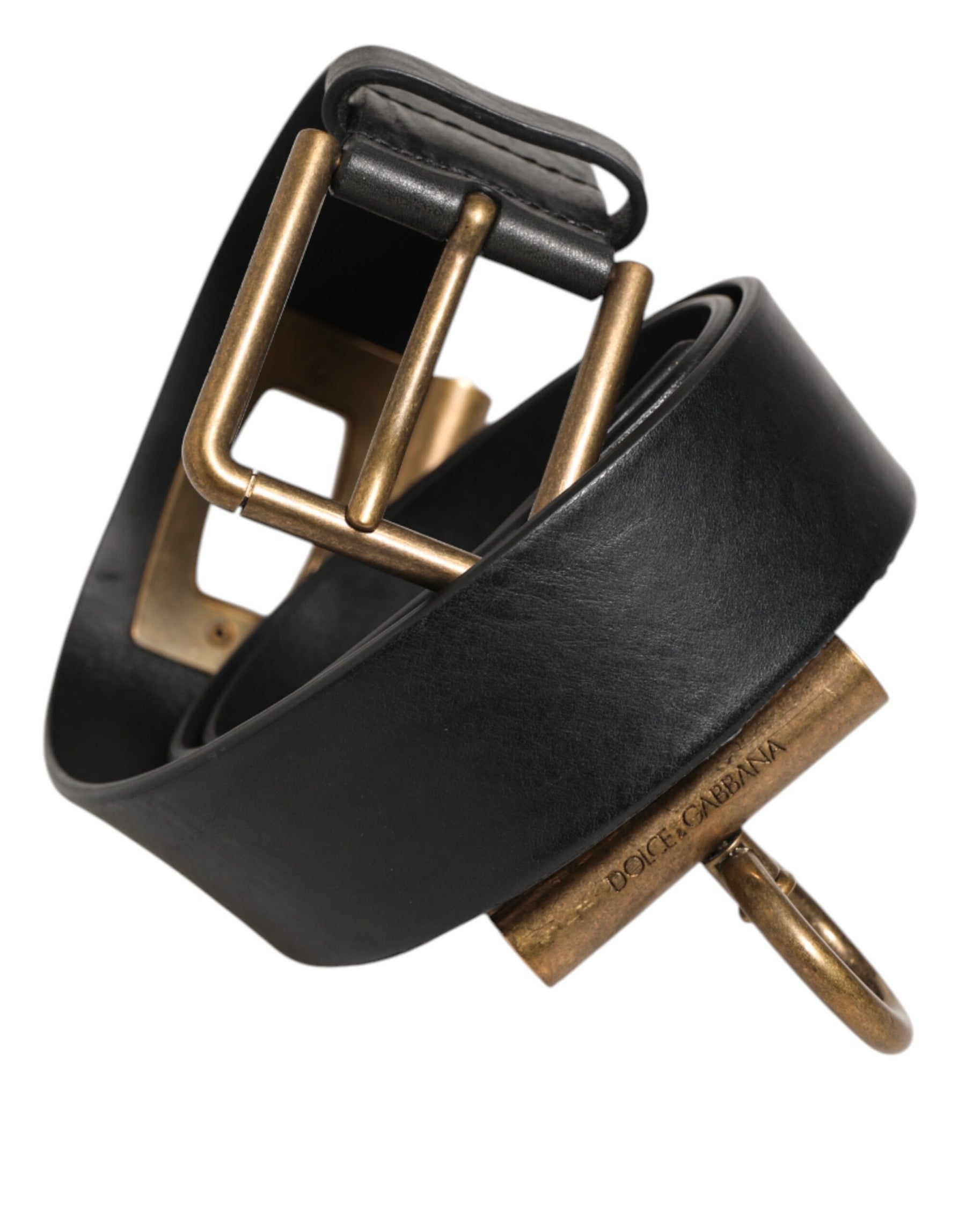 Dolce & Gabbana Black Leather Side Rings Brass Buckle Belt | Regal Royce