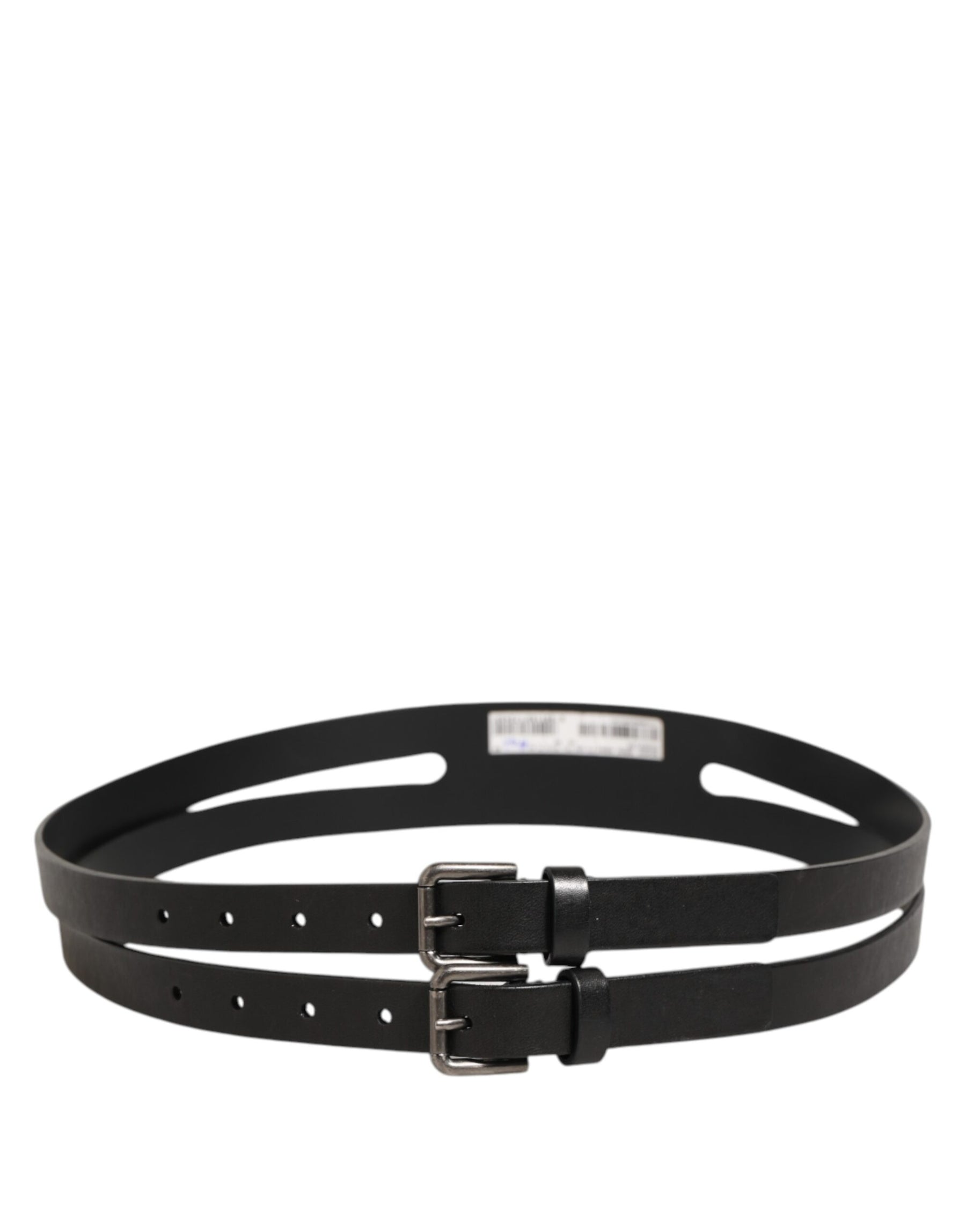 Dolce & Gabbana Black Double Strap Leather Silver Buckle Belt | Regal Royce