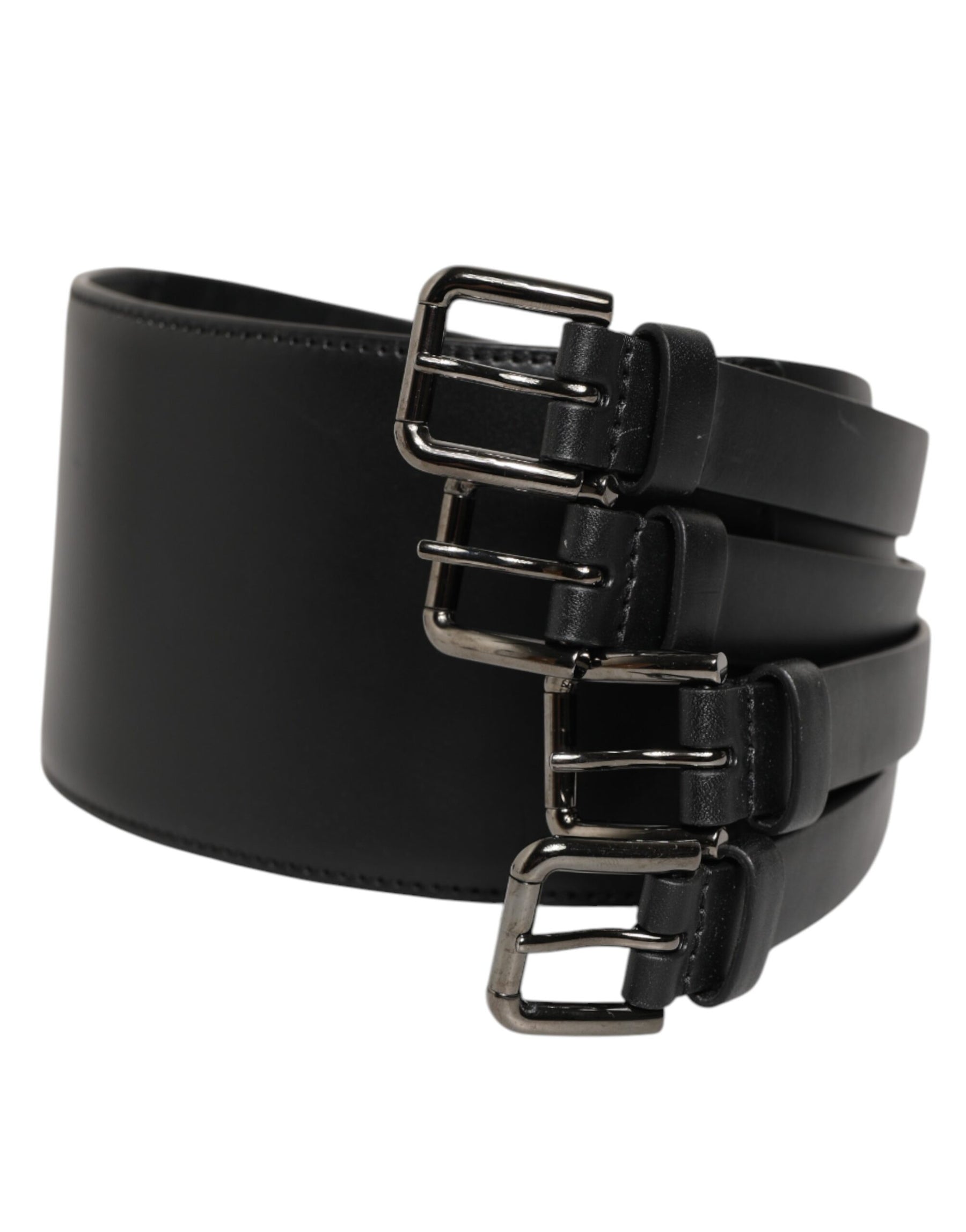 Dolce & Gabbana Black Leather 4-Strap Metal Multi-Buckle Belt | Regal Royce
