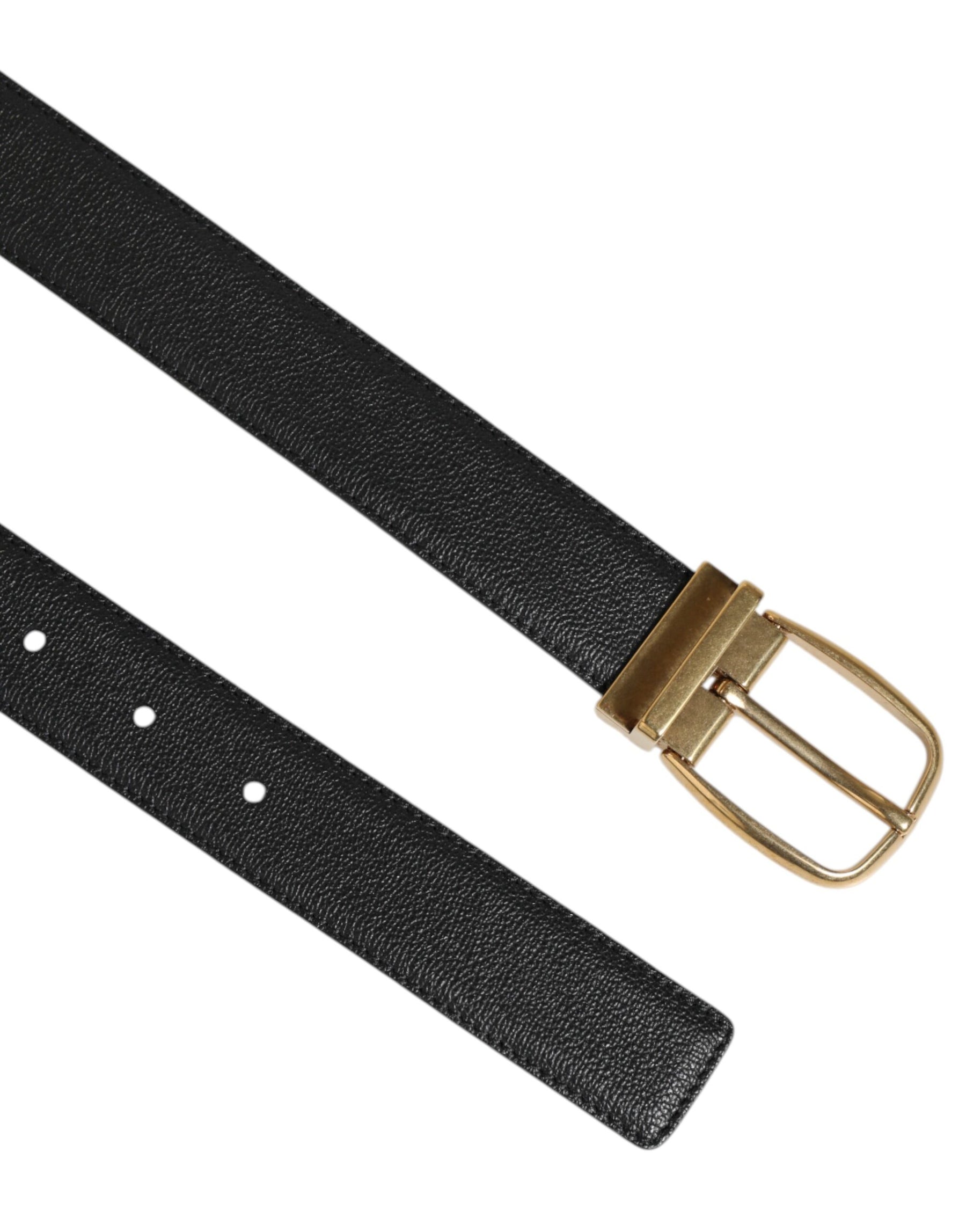 Dolce & Gabbana Black Leather Classic Metal Logo Buckle Belt | Regal Royce