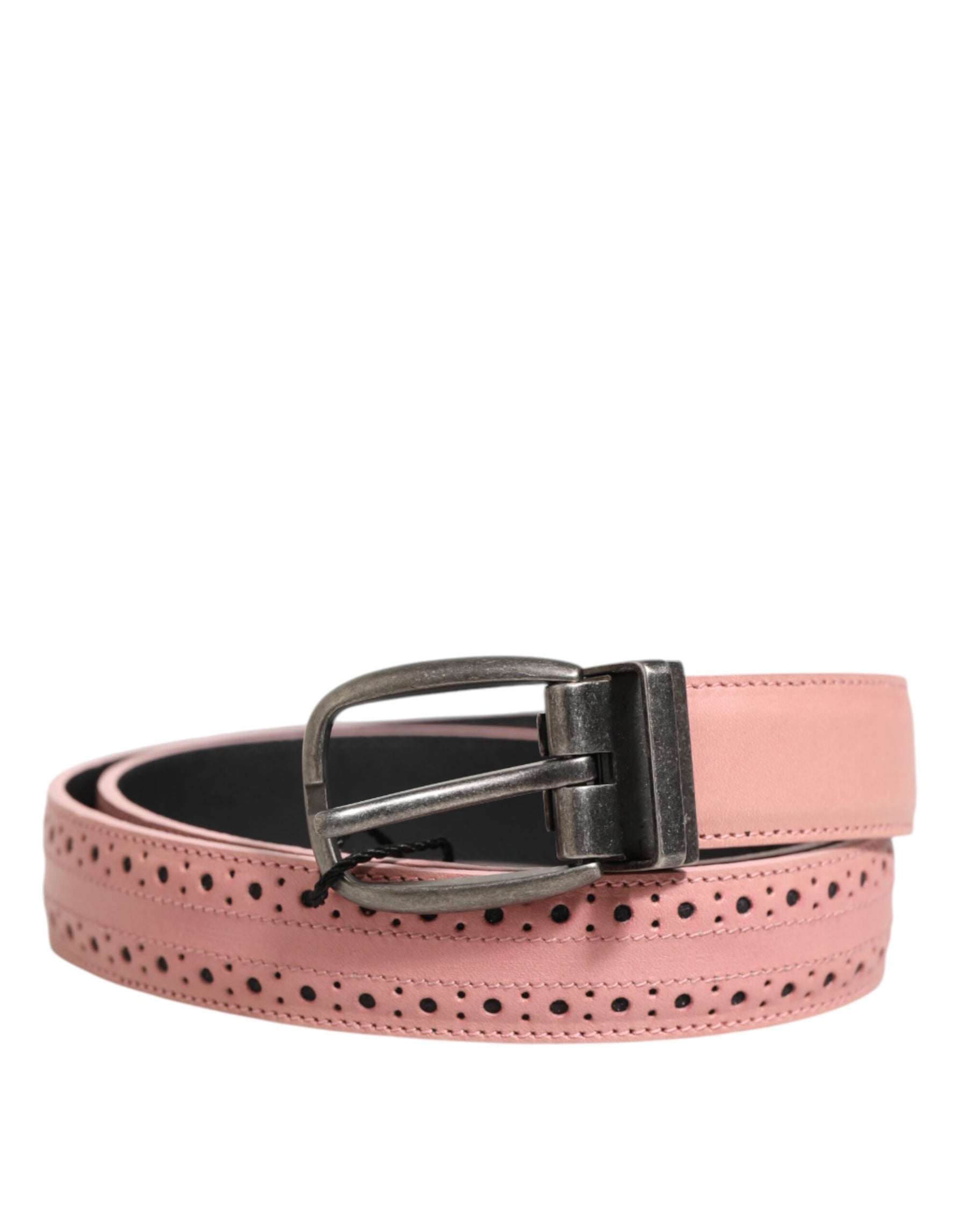 Dolce & Gabbana Pink Leather Perforated Detailing Buckle Belt | Regal Royce