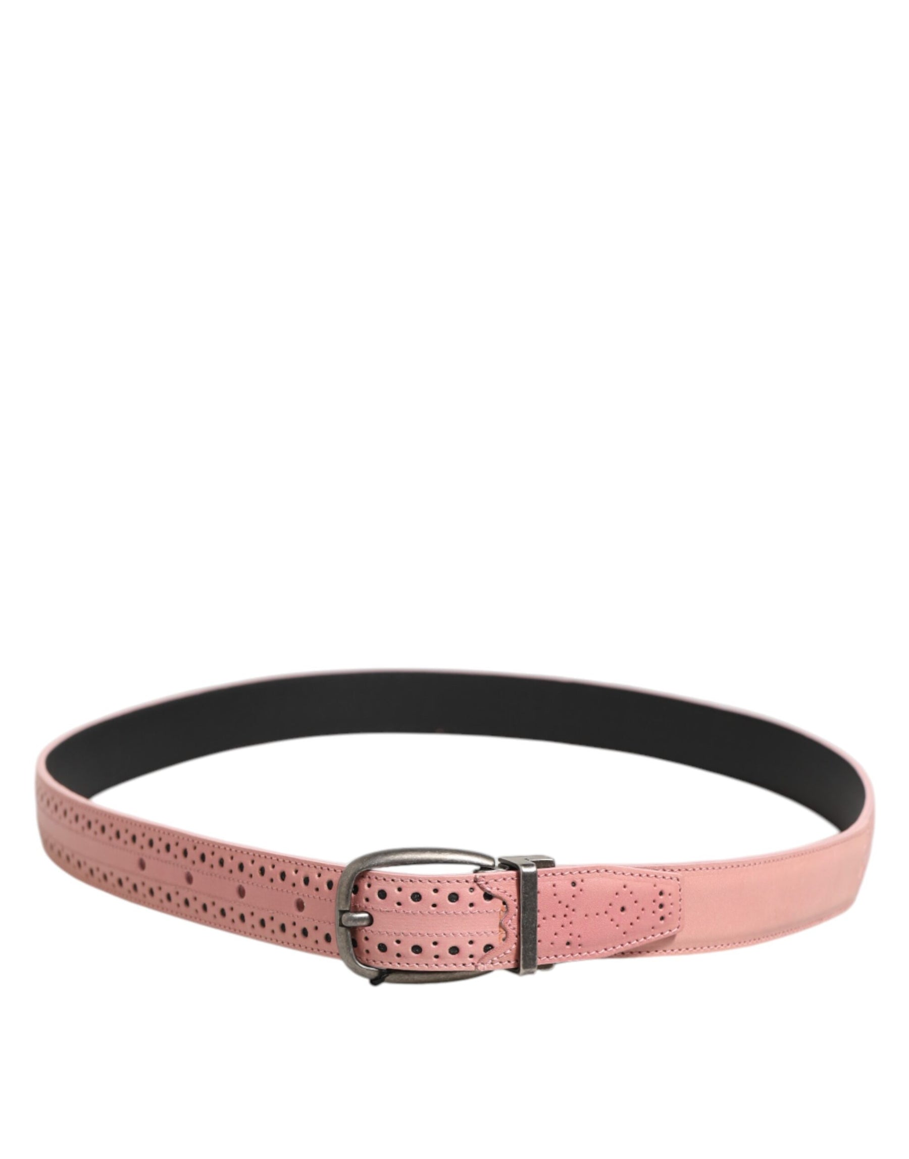 Dolce & Gabbana Pink Leather Perforated Detailing Buckle Belt | Regal Royce