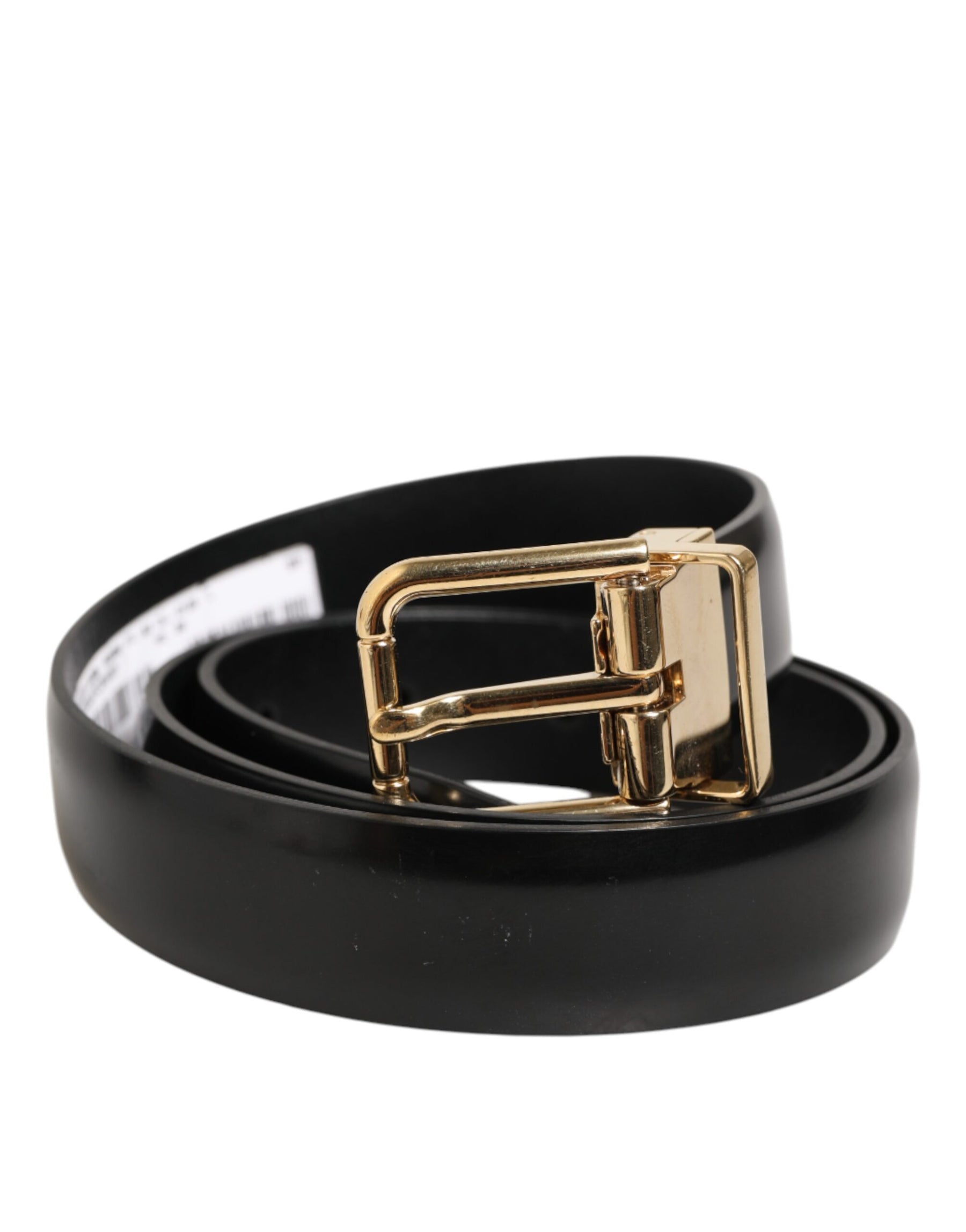 Dolce & Gabbana Black Classic Leather Gold-Tone Buckle Belt | Regal Royce