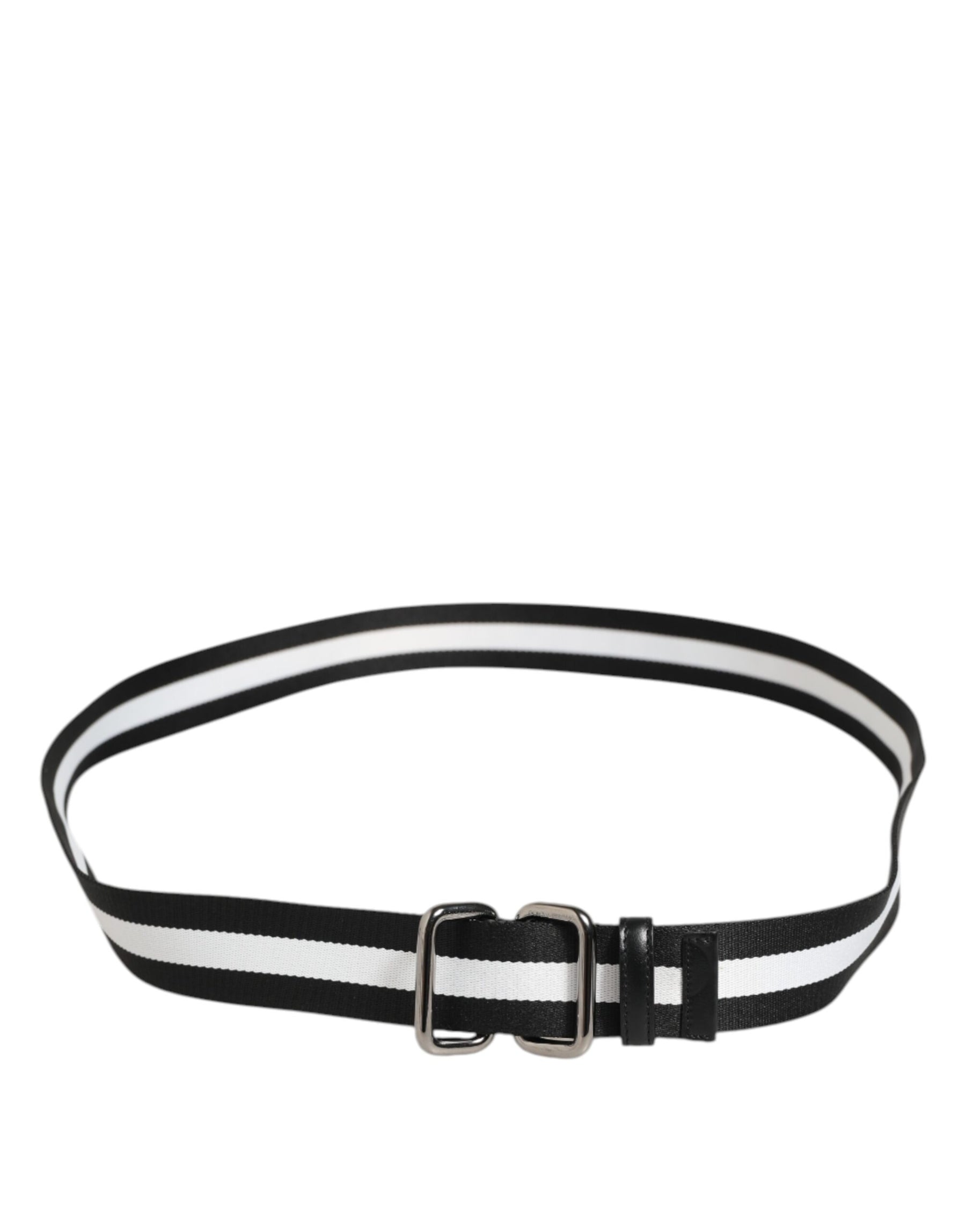 Dolce & Gabbana Black White Striped Metal Buckle Men Belt | Regal Royce