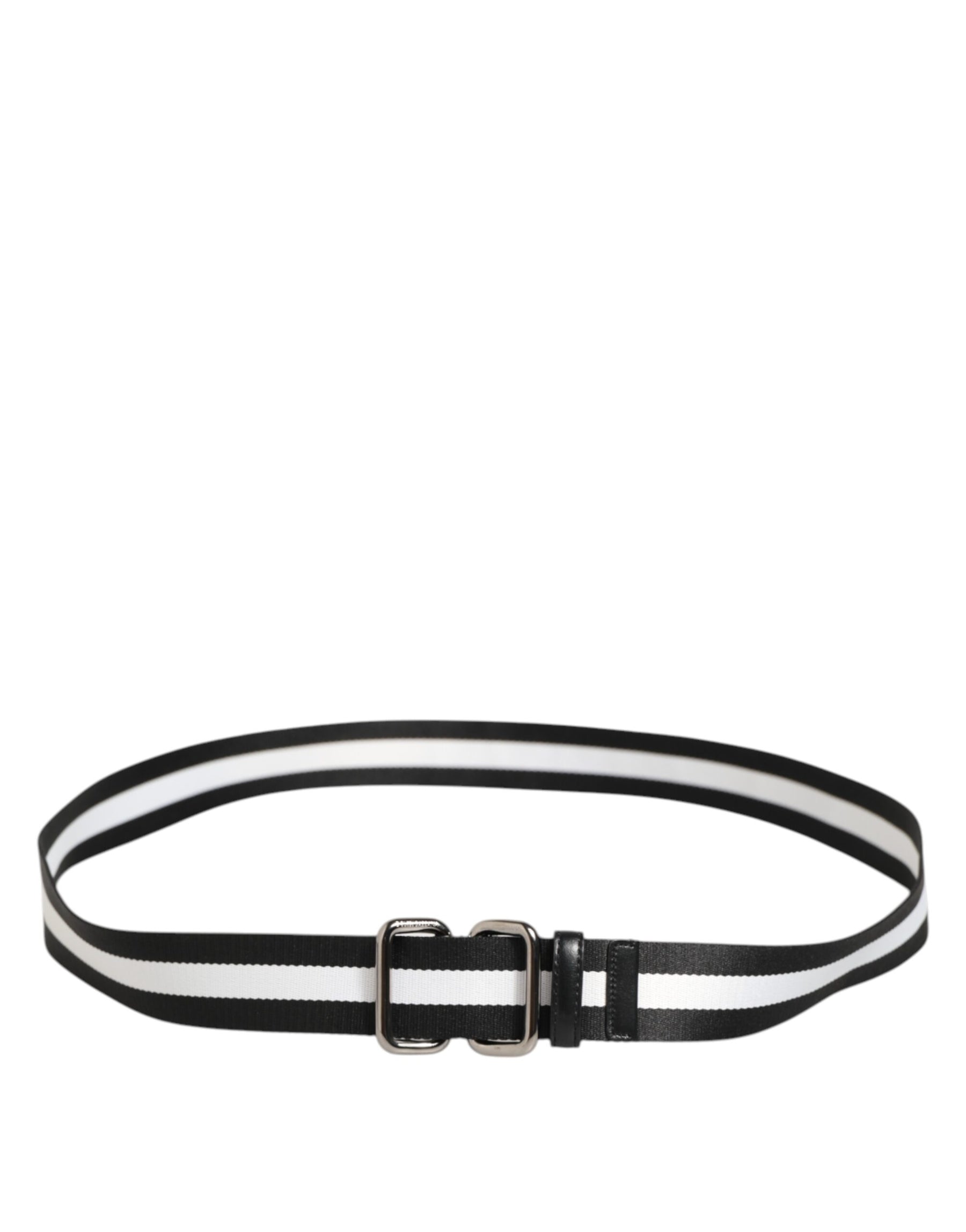 Dolce & Gabbana Black White Striped Logo Metal Buckle Belt | Regal Royce