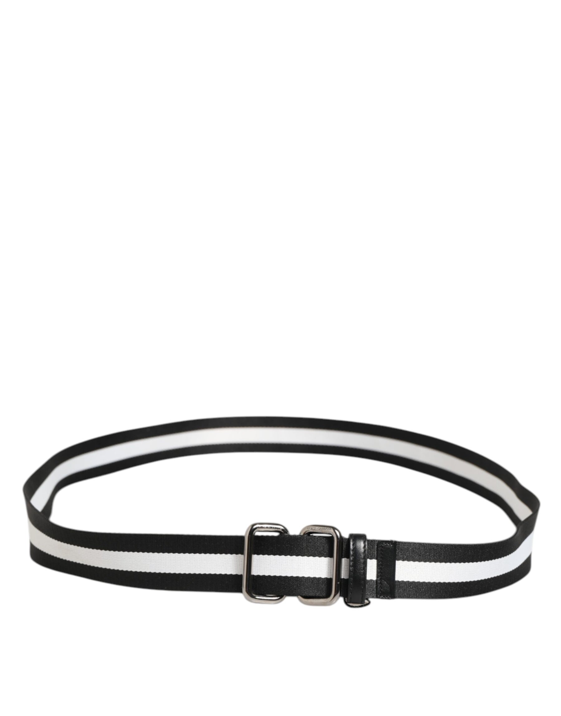 Dolce & Gabbana Black White Striped Logo Metal Buckle Belt | Regal Royce