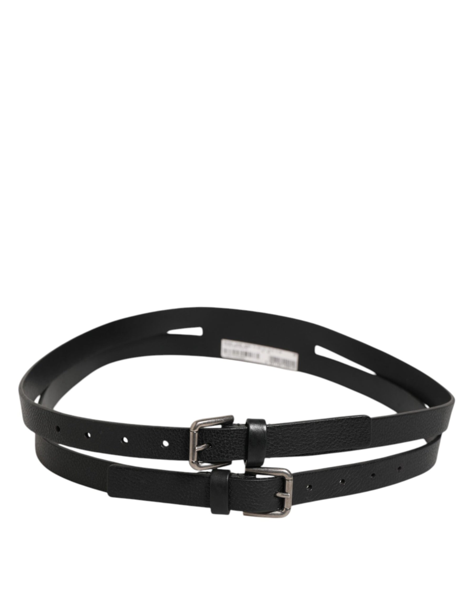 Dolce & Gabbana Black Double Strap Leather Gold Buckle Belt | Regal Royce