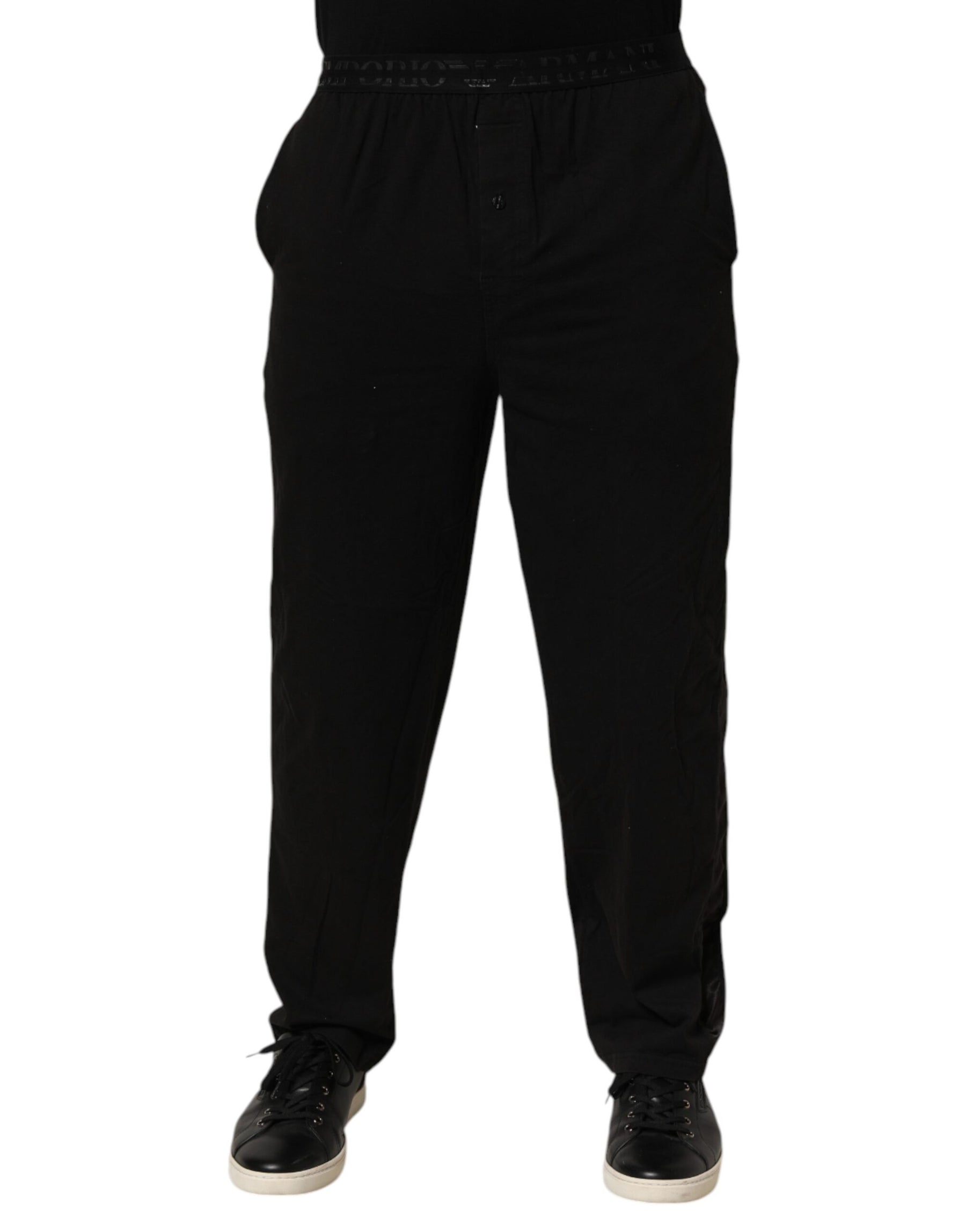 Emporio Armani Black Cotton Blend Logo Waistband Trouser Pants | Regal Royce